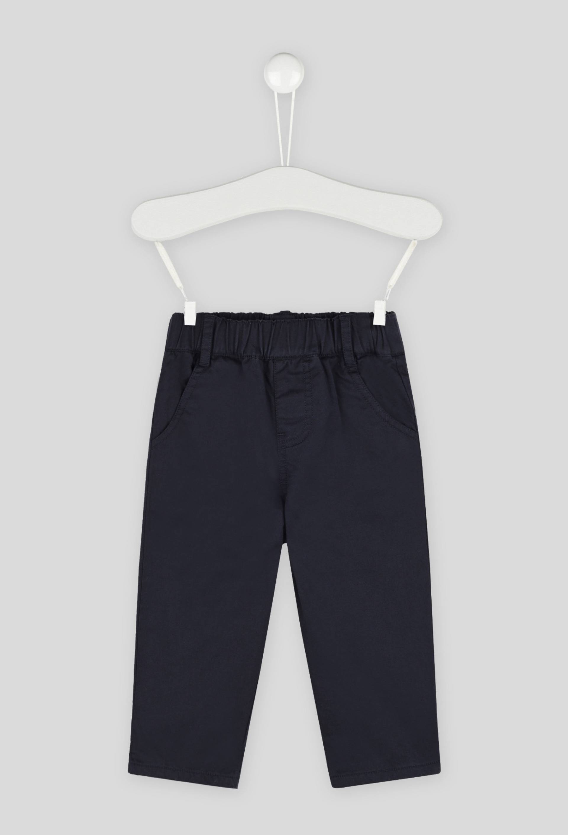 Pantalon uni en twill doublé taille élastique, garçon, OEKO-TEX, Bleu foncé, large image number 0