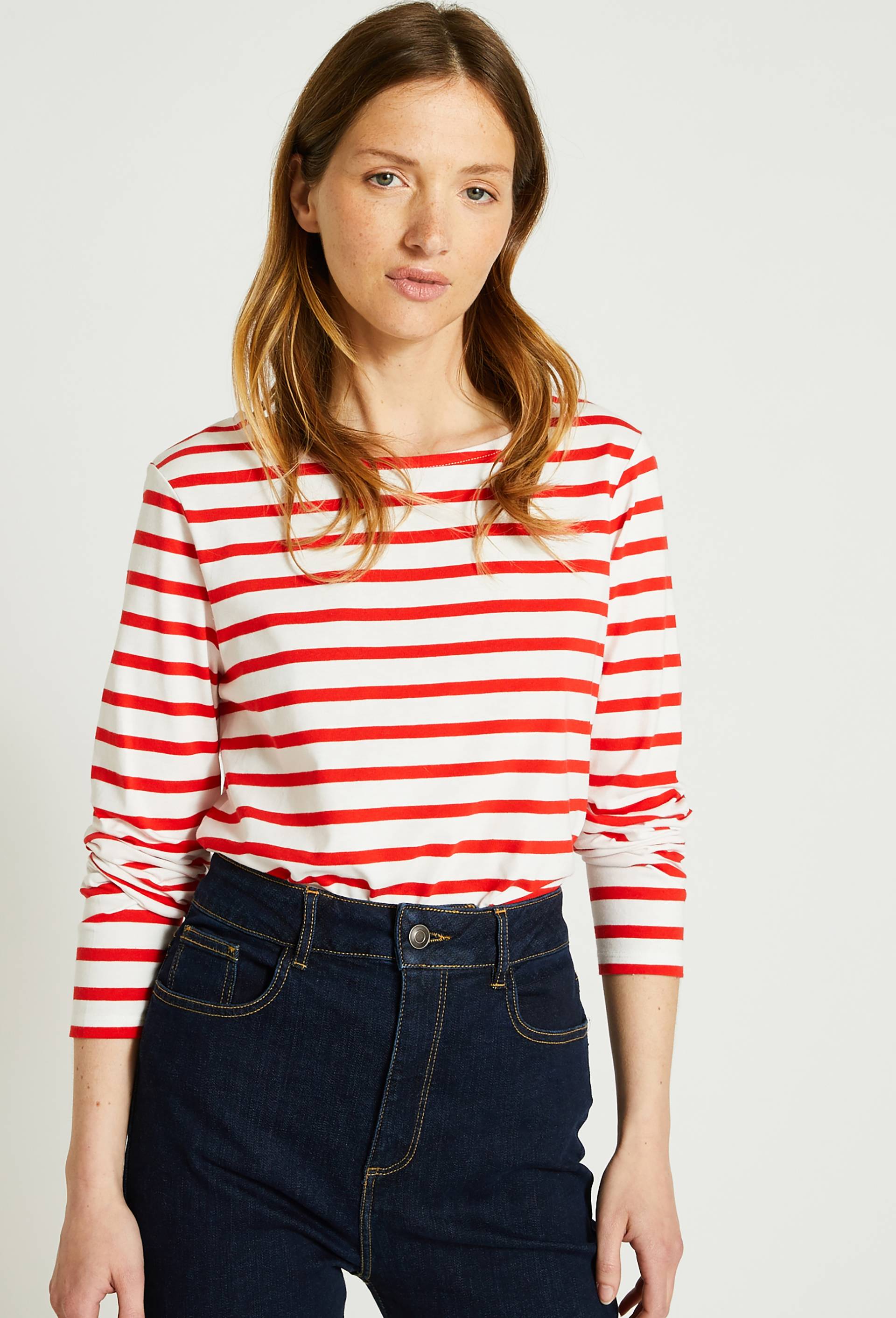 T-shirt manches longues rayé en coton BIO, Rouge, large image number 0.0