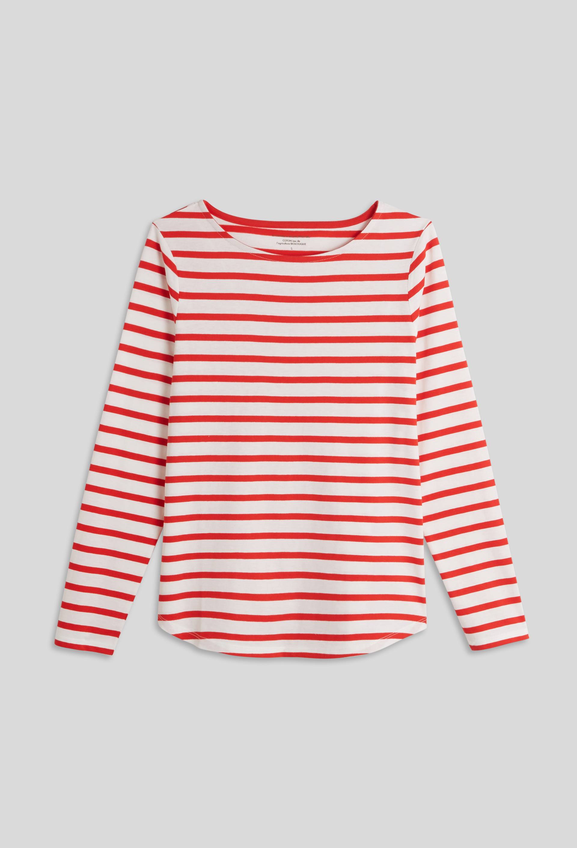 T-shirt manches longues rayé en coton BIO, Rouge, large image number 2