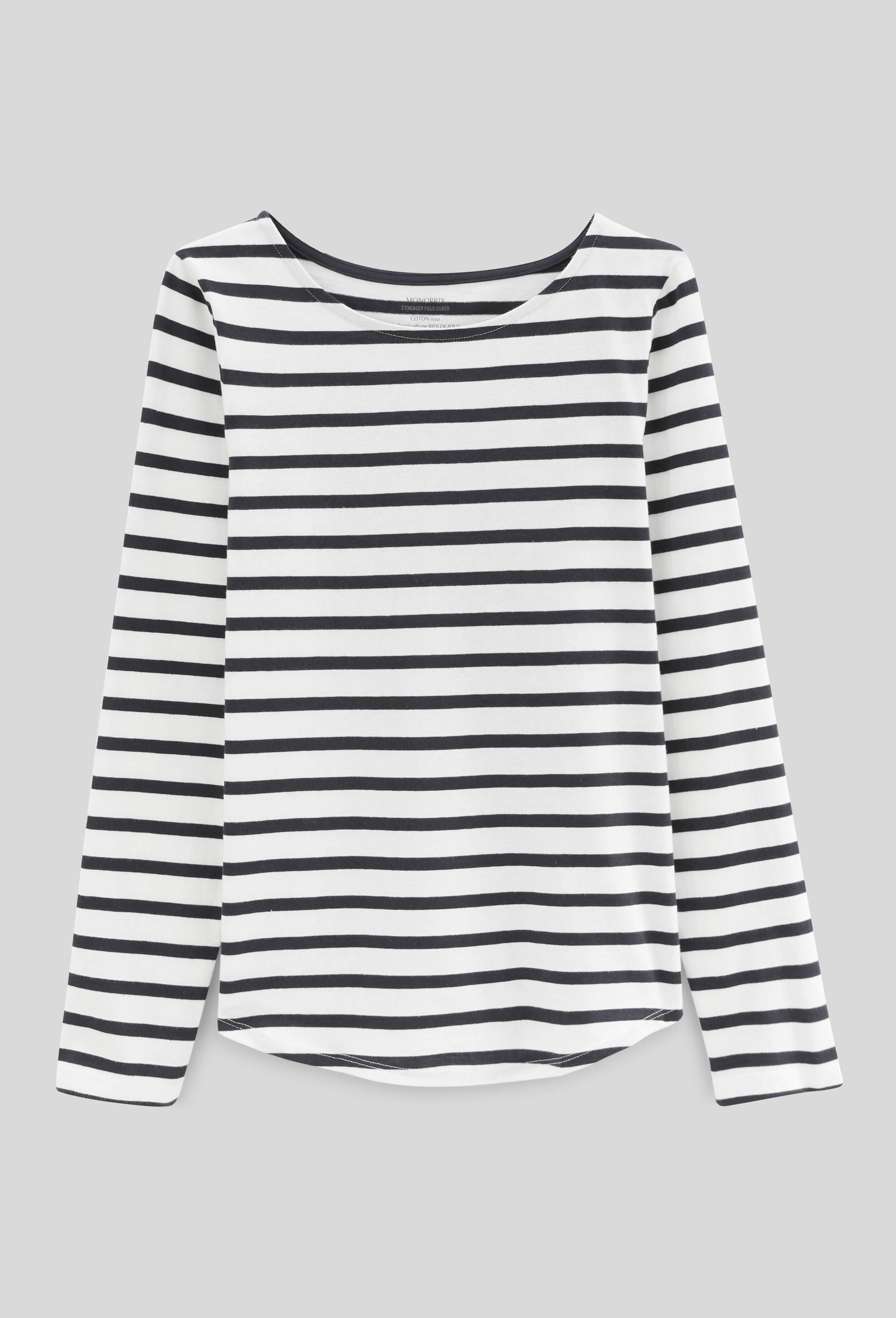 T-shirt manches longues rayé en coton BIO, Bleu foncé, large image number 2