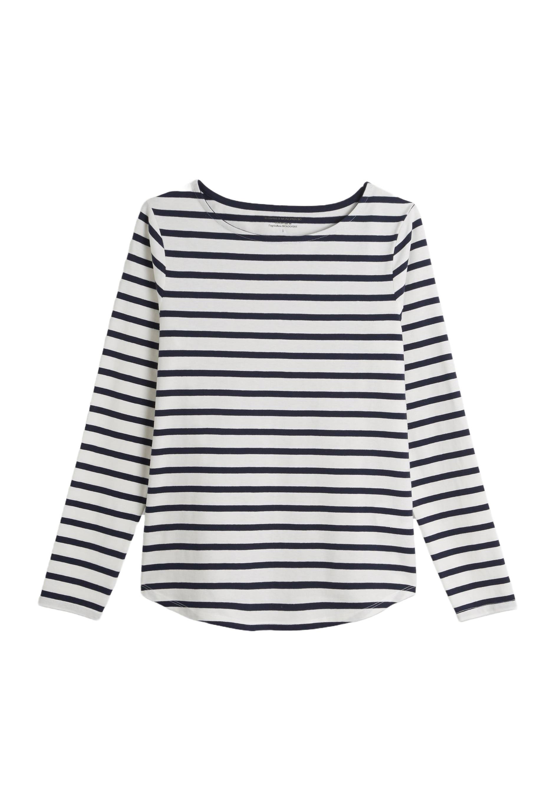 T-shirt manches longues rayé en coton BIO, Bleu foncé, large image number 5
