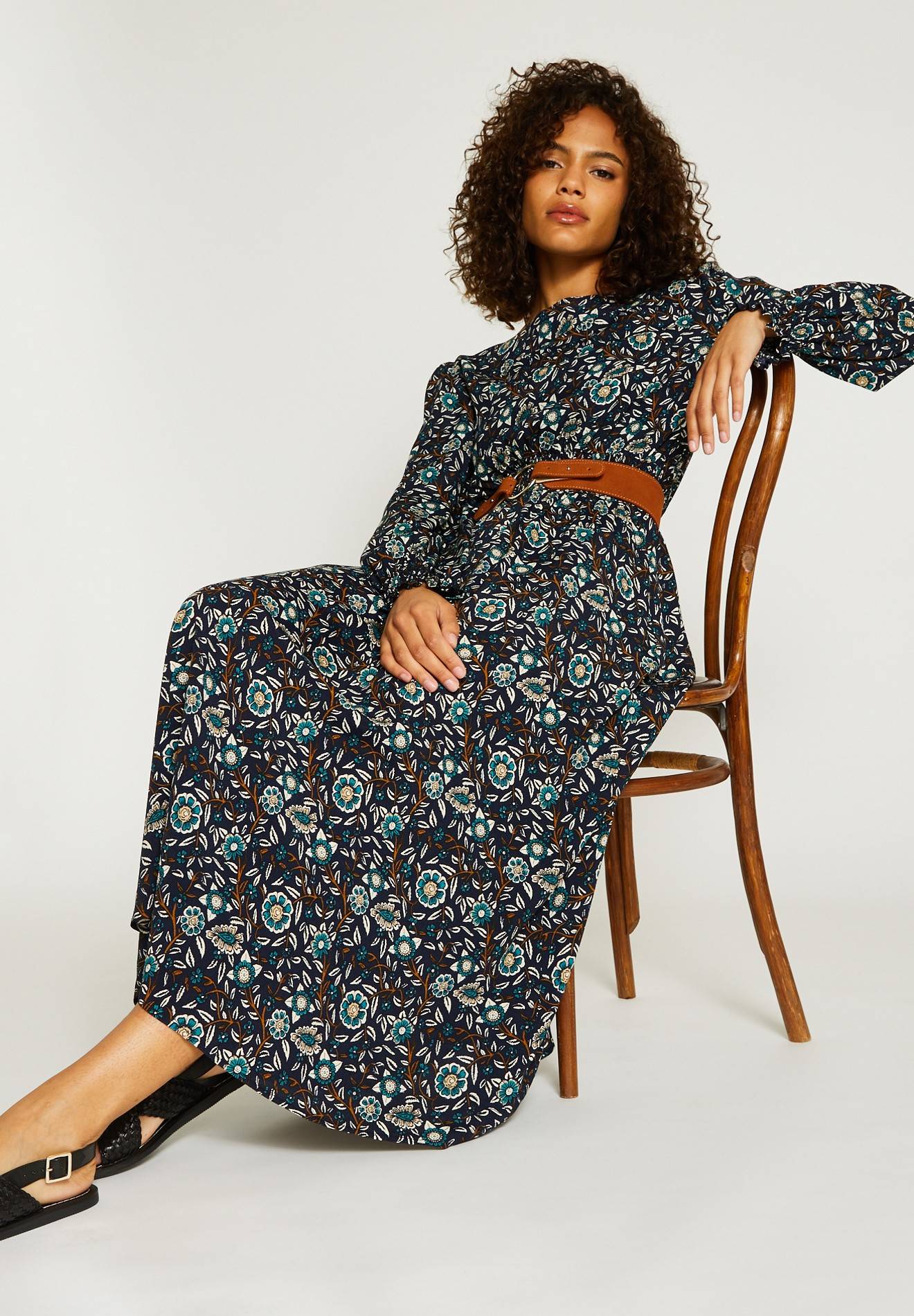 Robe manches longues à imprimé floral, Bleu foncé, large image number 3