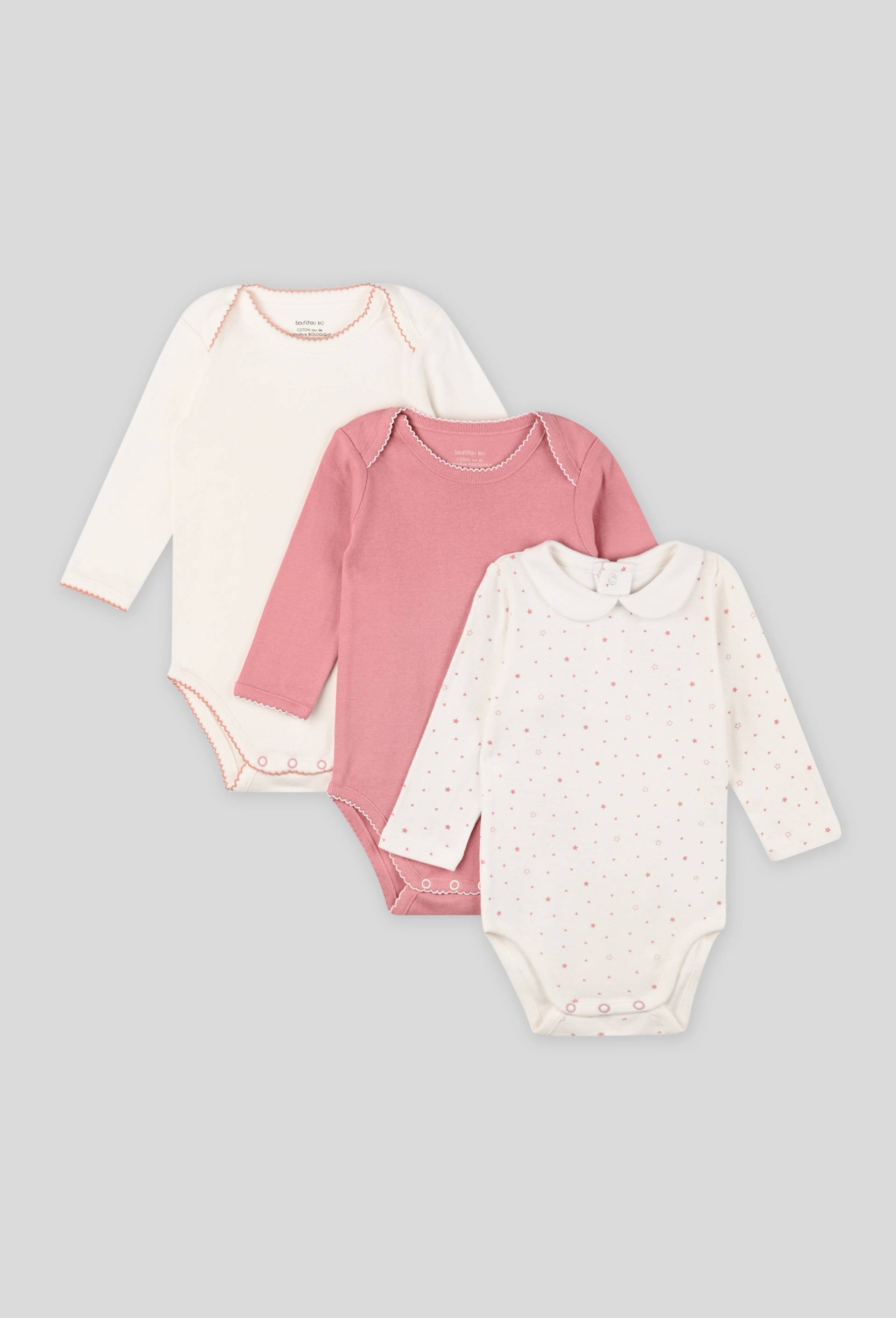 Lot de 3 bodies manches longues certifiés Oekotex, Ecru, large image number 0.0