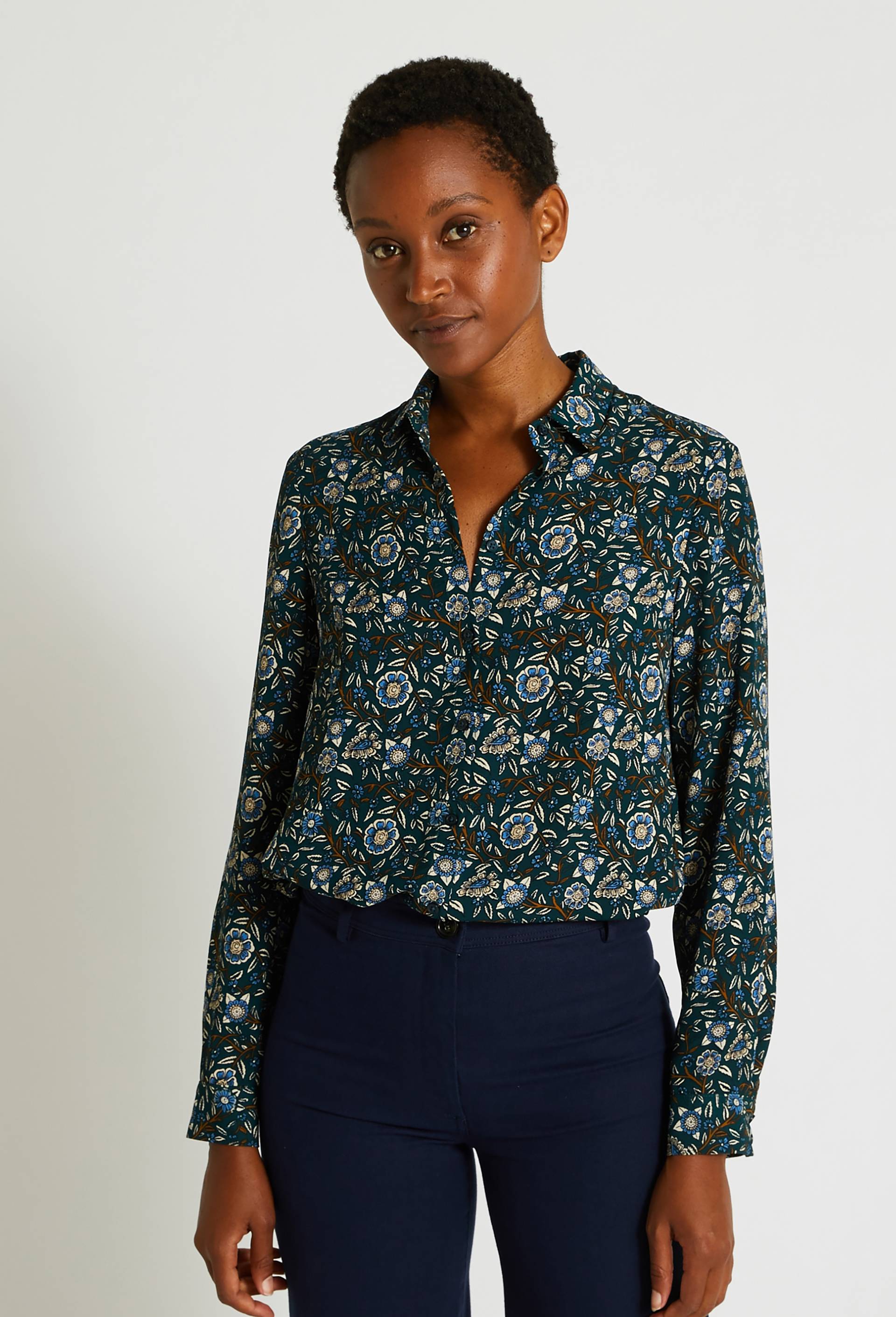 Chemise manches longues à imprimé floral, Bleu, large image number 0.0