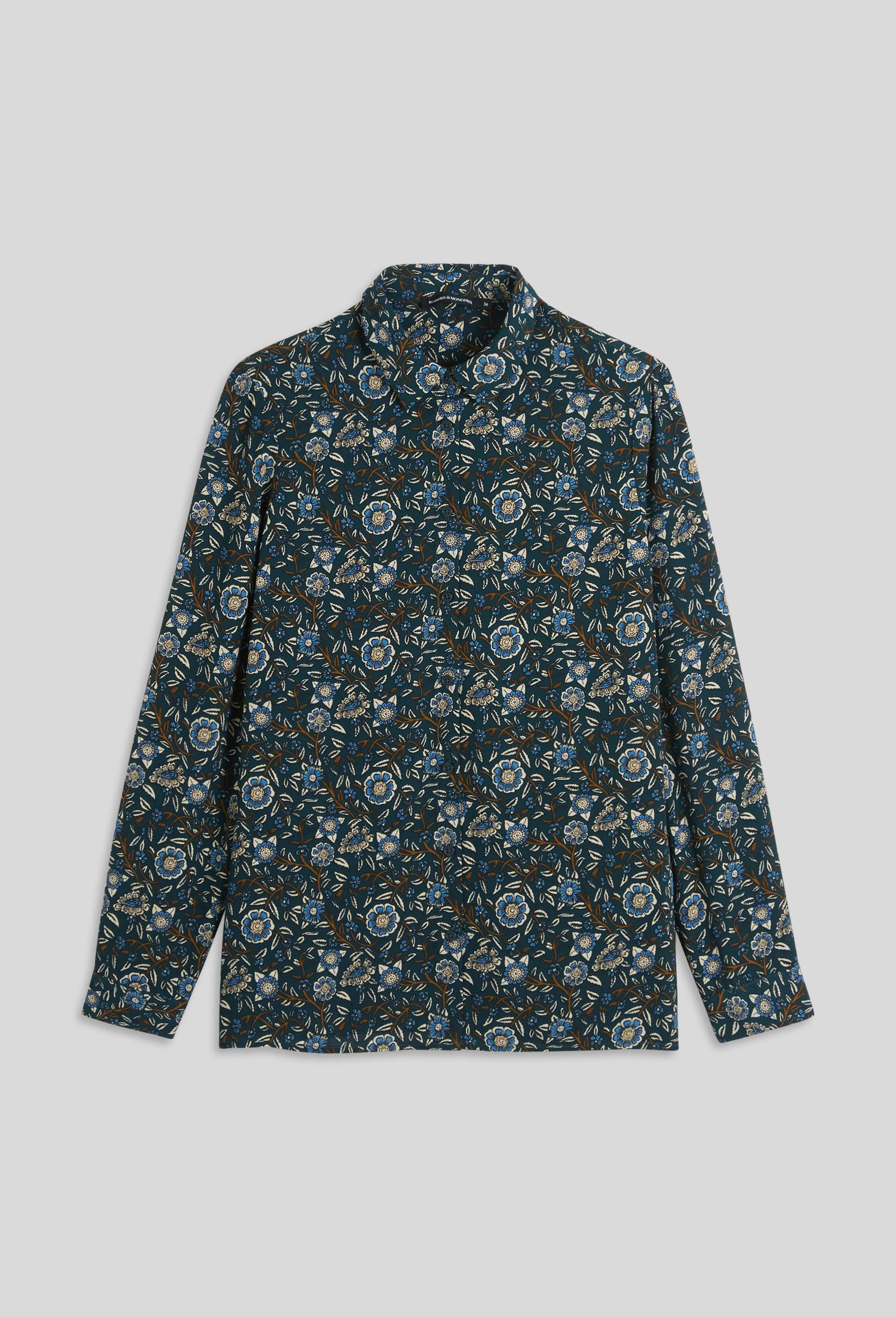 Chemise manches longues à imprimé floral, Bleu, large image number 2.0