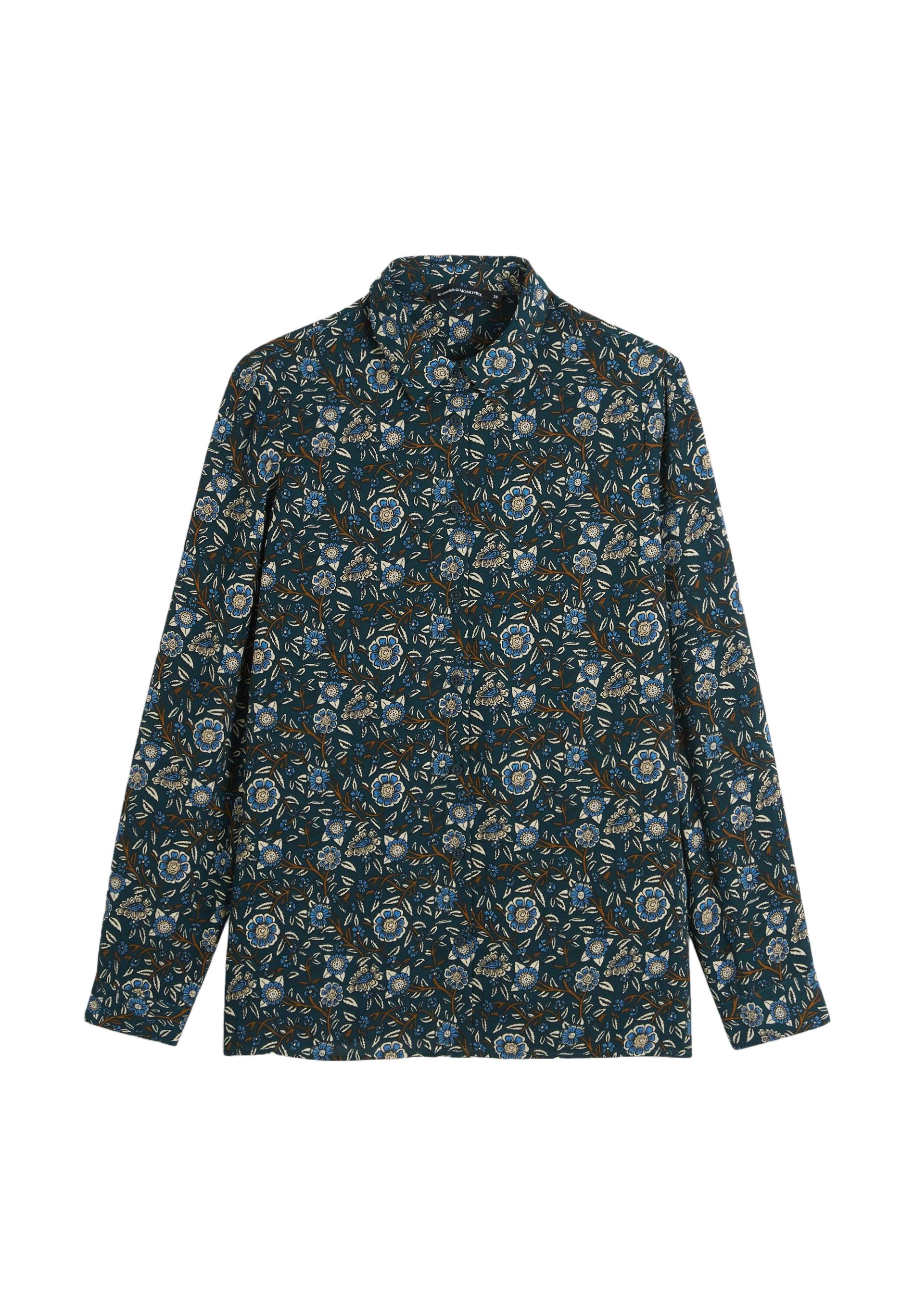 Chemise manches longues à imprimé floral, Bleu, large image number 5.0