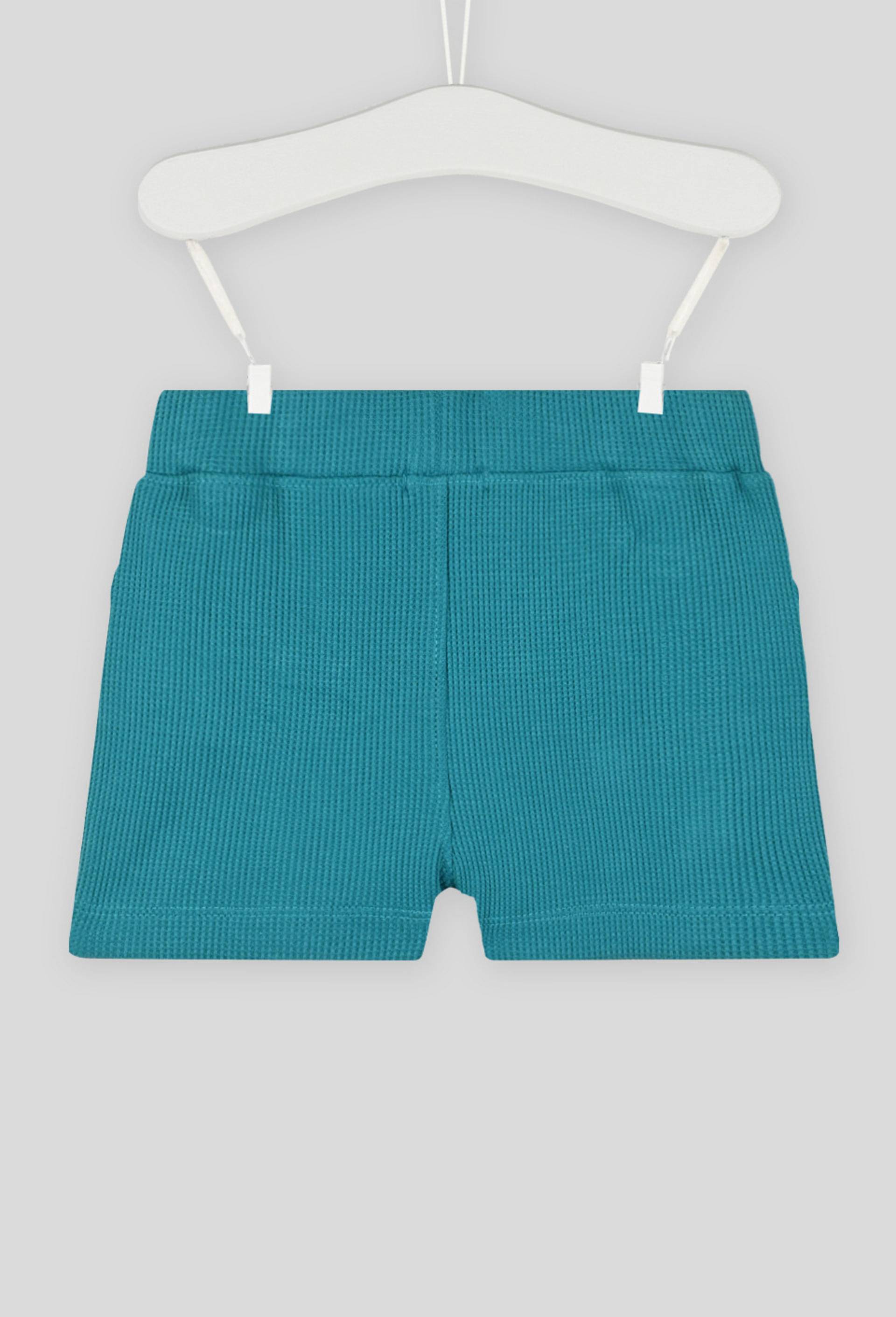 Short uni en nid d'abeille taille élastique, garçon, en coton BIO, OEKO-TEX, Vert, large image number 1