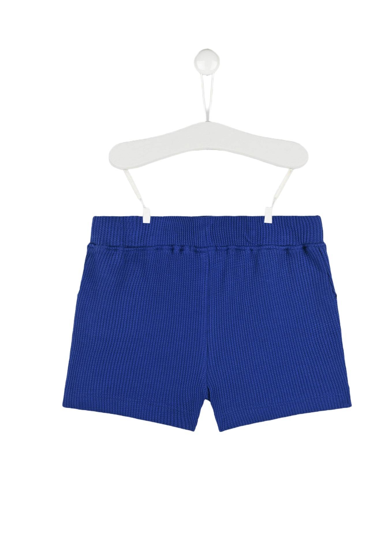 Short uni en nid d'abeille taille élastique, garçon, en coton BIO, OEKO-TEX, Bleu foncé, large image number 4.0