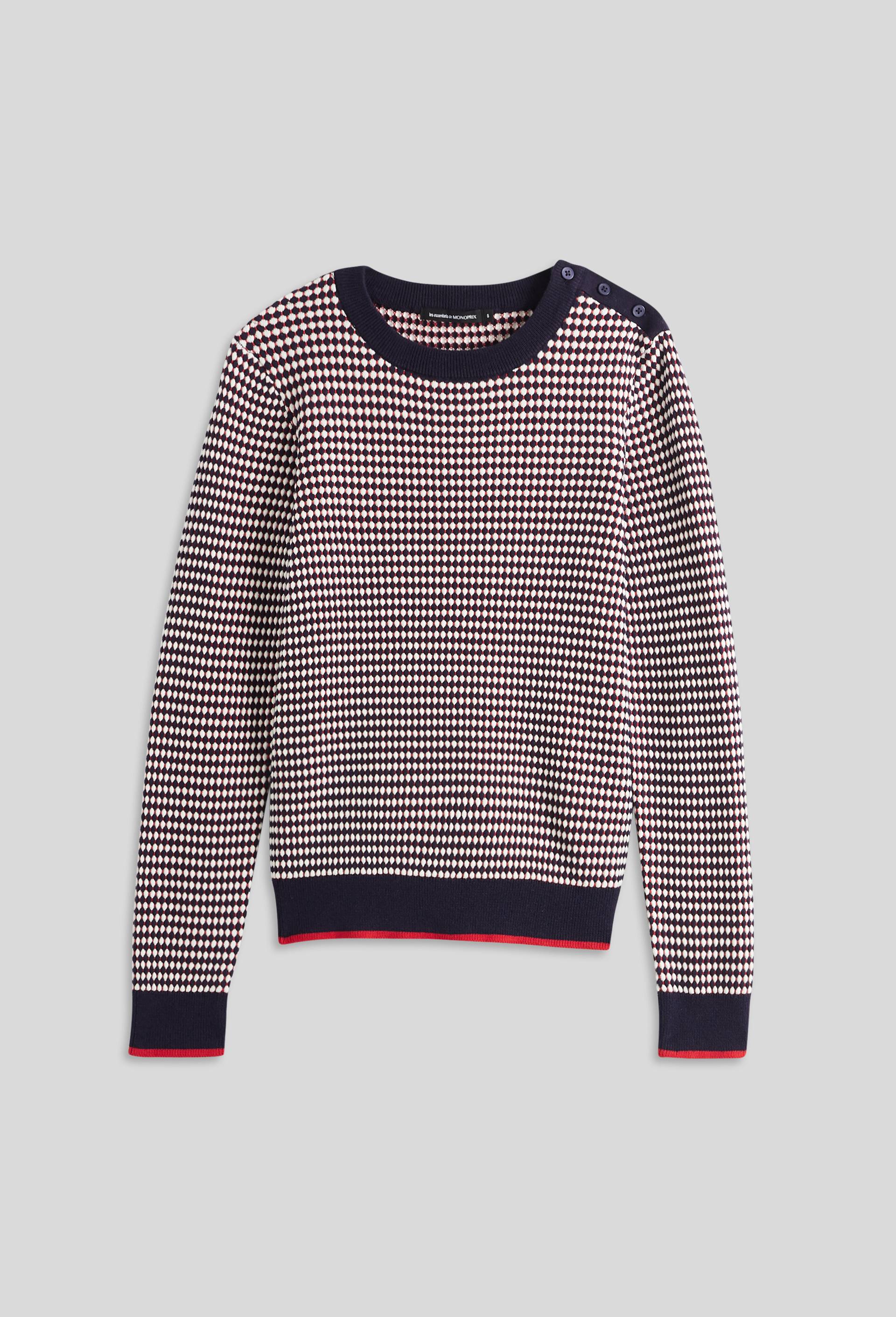 Pull en coton boutonné à l'épaule, Oeko-Tex, Rouge, large image number 2