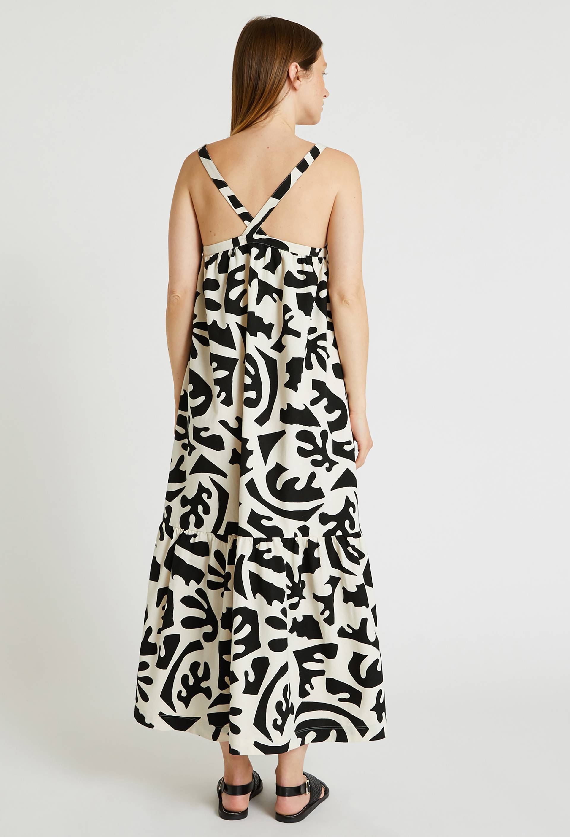 Robe à bretelles en coton imprimé, Noir, large image number 1