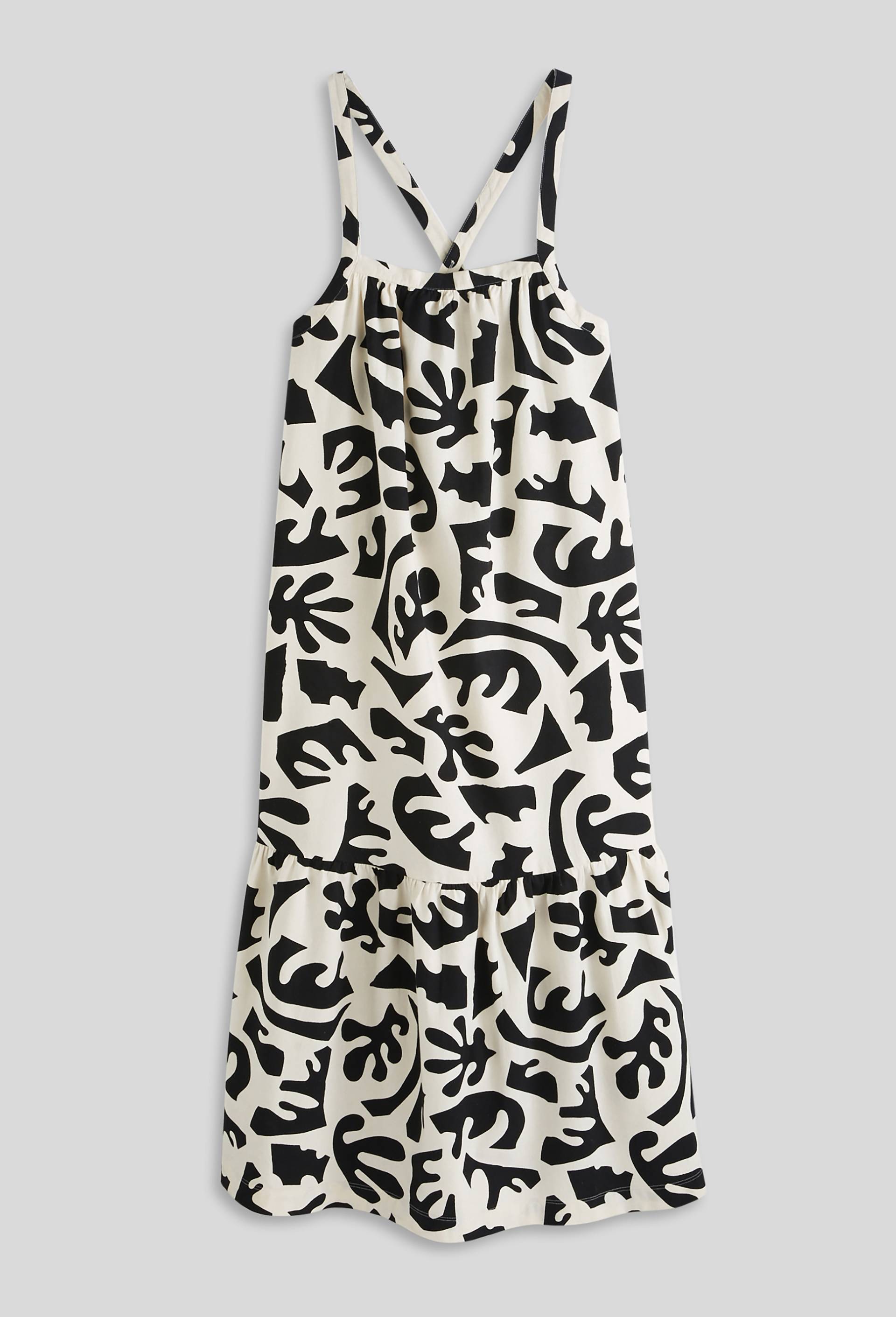 Robe à bretelles en coton imprimé, Noir, large image number 2