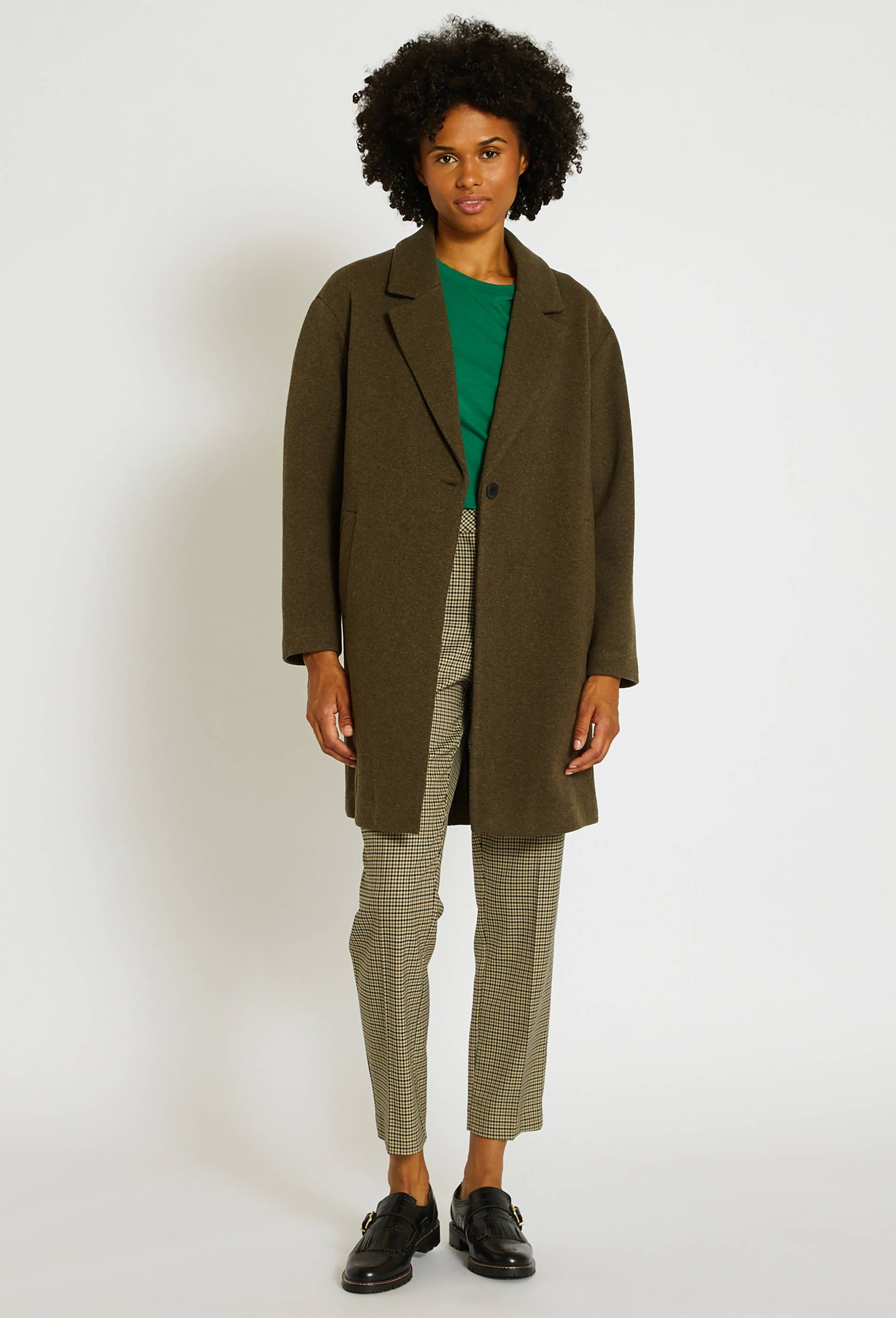 Manteau col tailleur contenant de la laine, certifié OEKO-TEX, Vert foncé, large image number 0.0