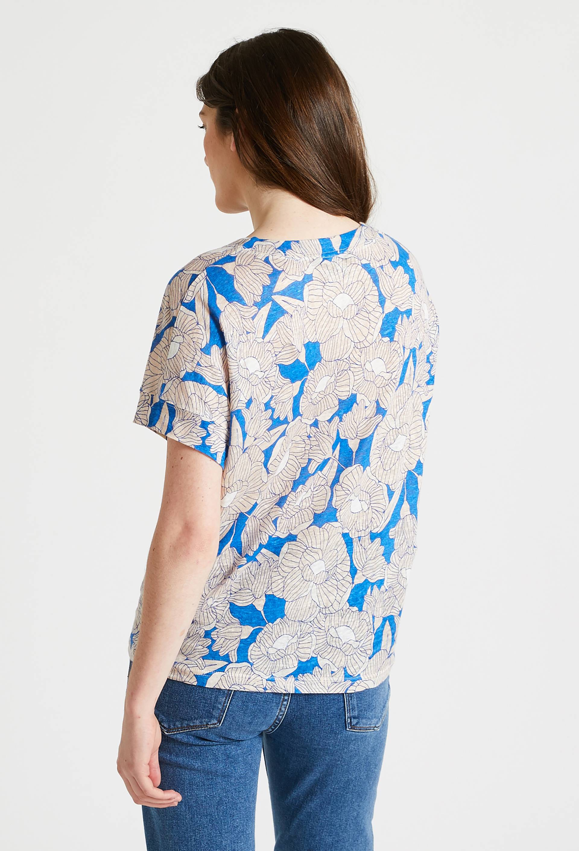 T-shirt imprimé en lin Oekotex, Bleu, large image number 1.0