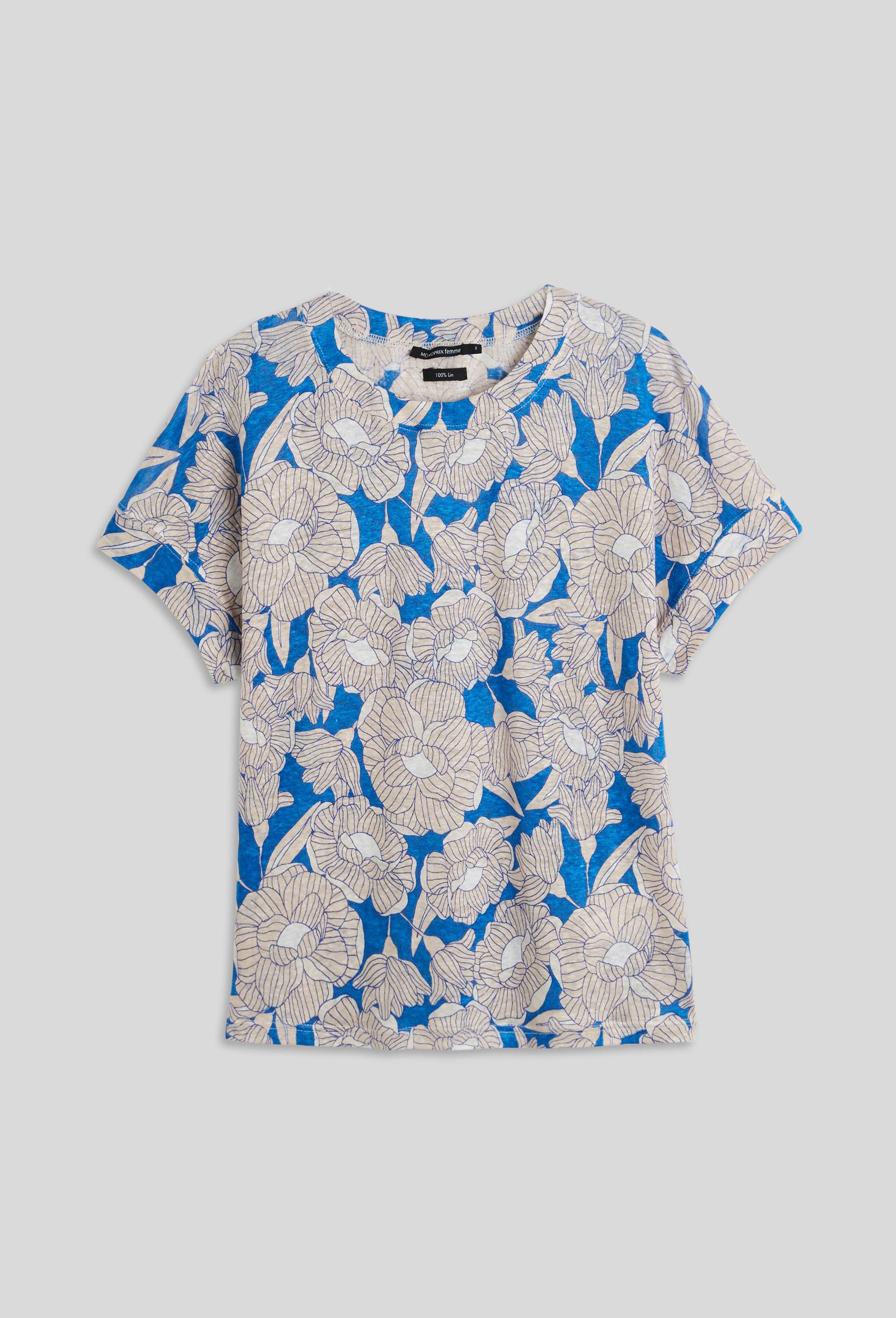 T-shirt imprimé en lin Oekotex, Bleu, large image number 2