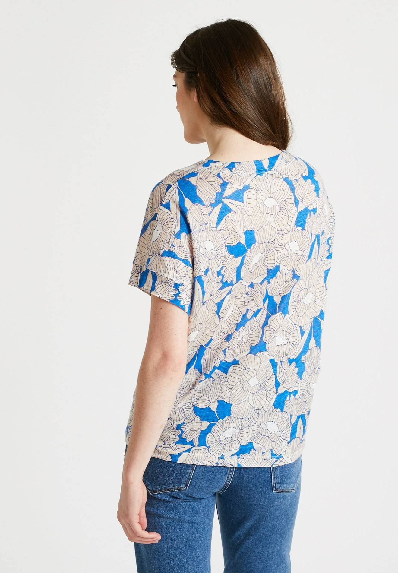 T-shirt imprimé en lin Oekotex, Bleu, large image number 4