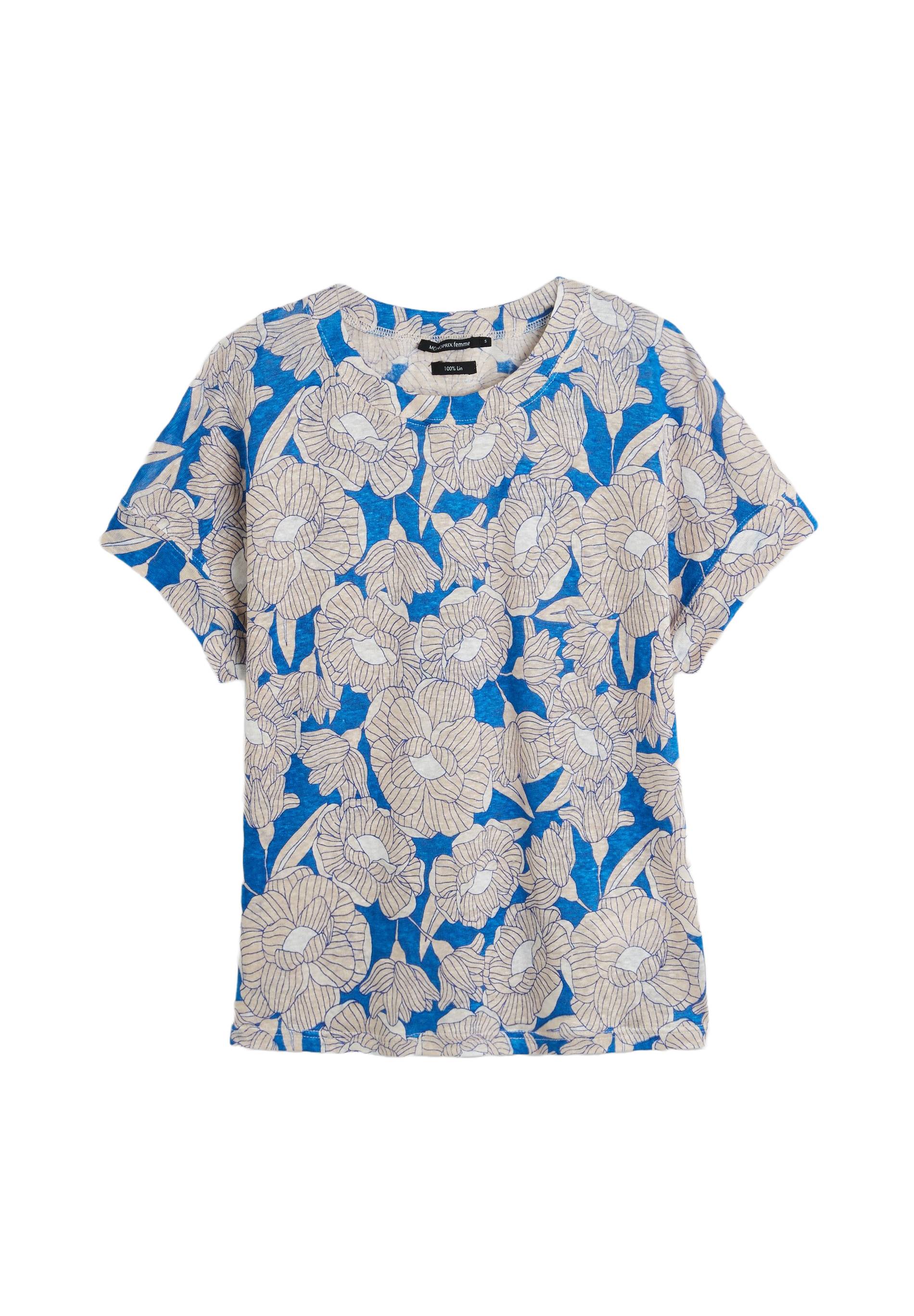 T-shirt imprimé en lin Oekotex, Bleu, large image number 5