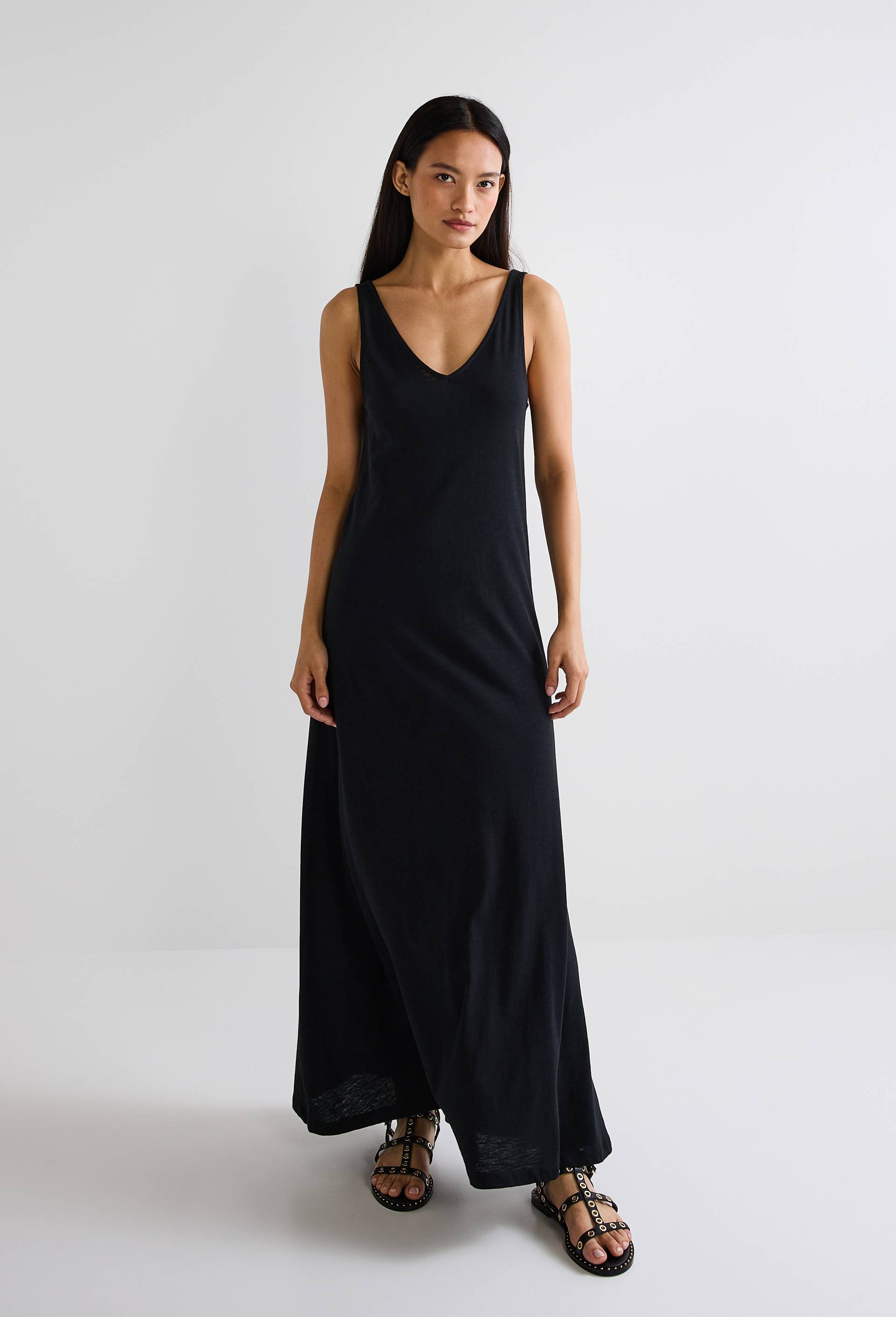 Robe longue unie en coton BIO GOTS, Noir, swatch image