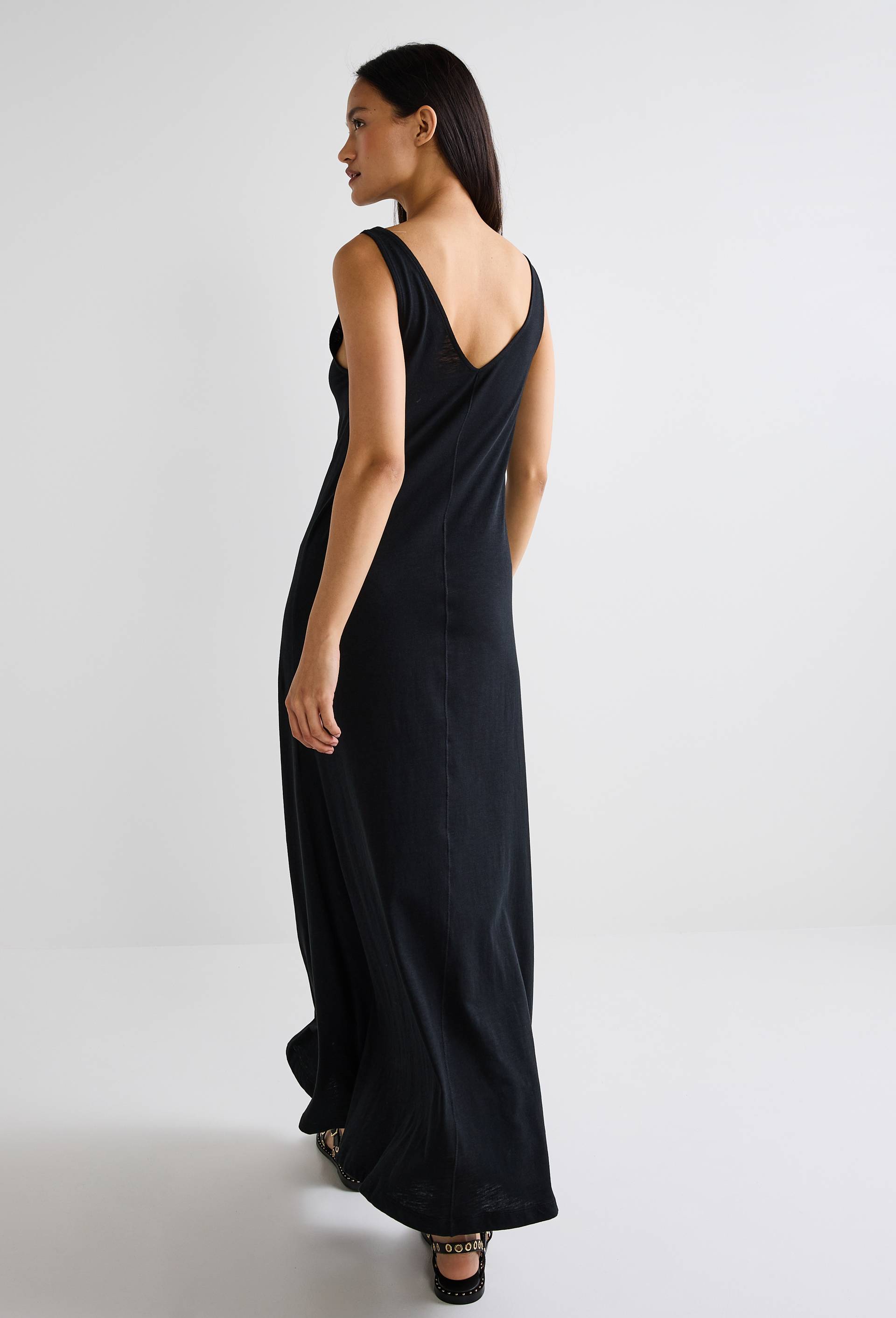 Robe longue unie en coton BIO GOTS, Noir, large image number 1