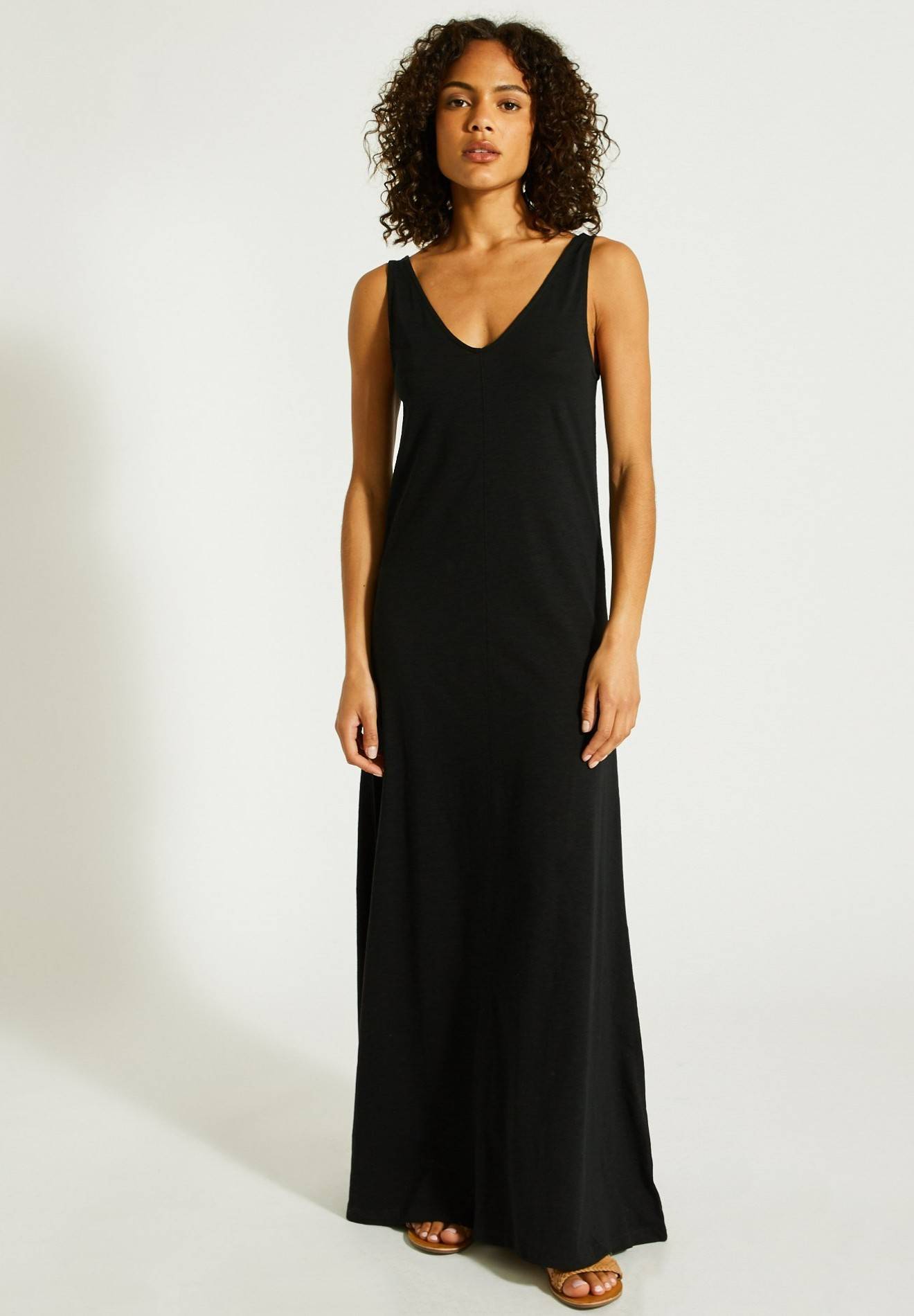 Robe longue unie en coton BIO GOTS, Noir, large image number 3