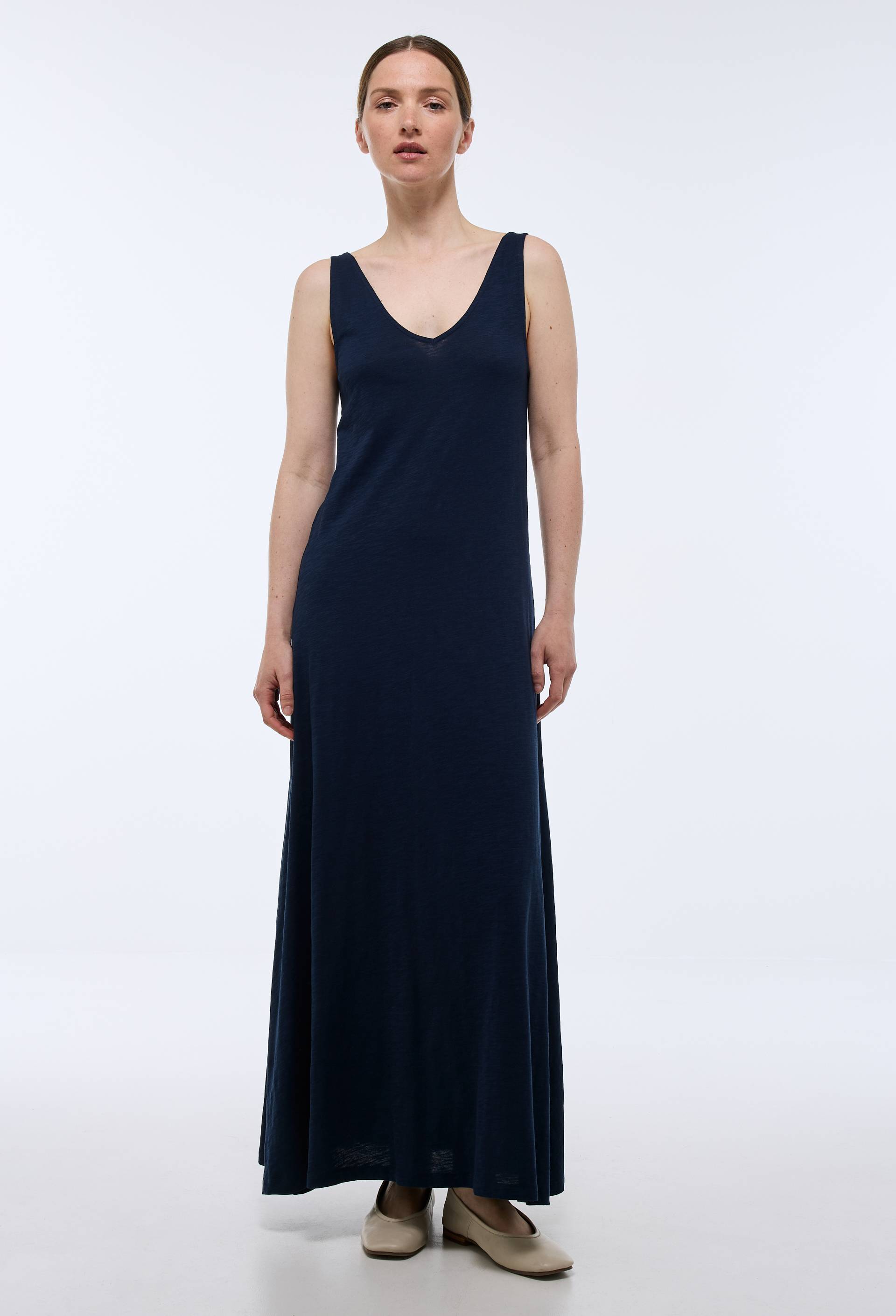 Robe longue unie en coton BIO GOTS, Bleu foncé, large image number 0