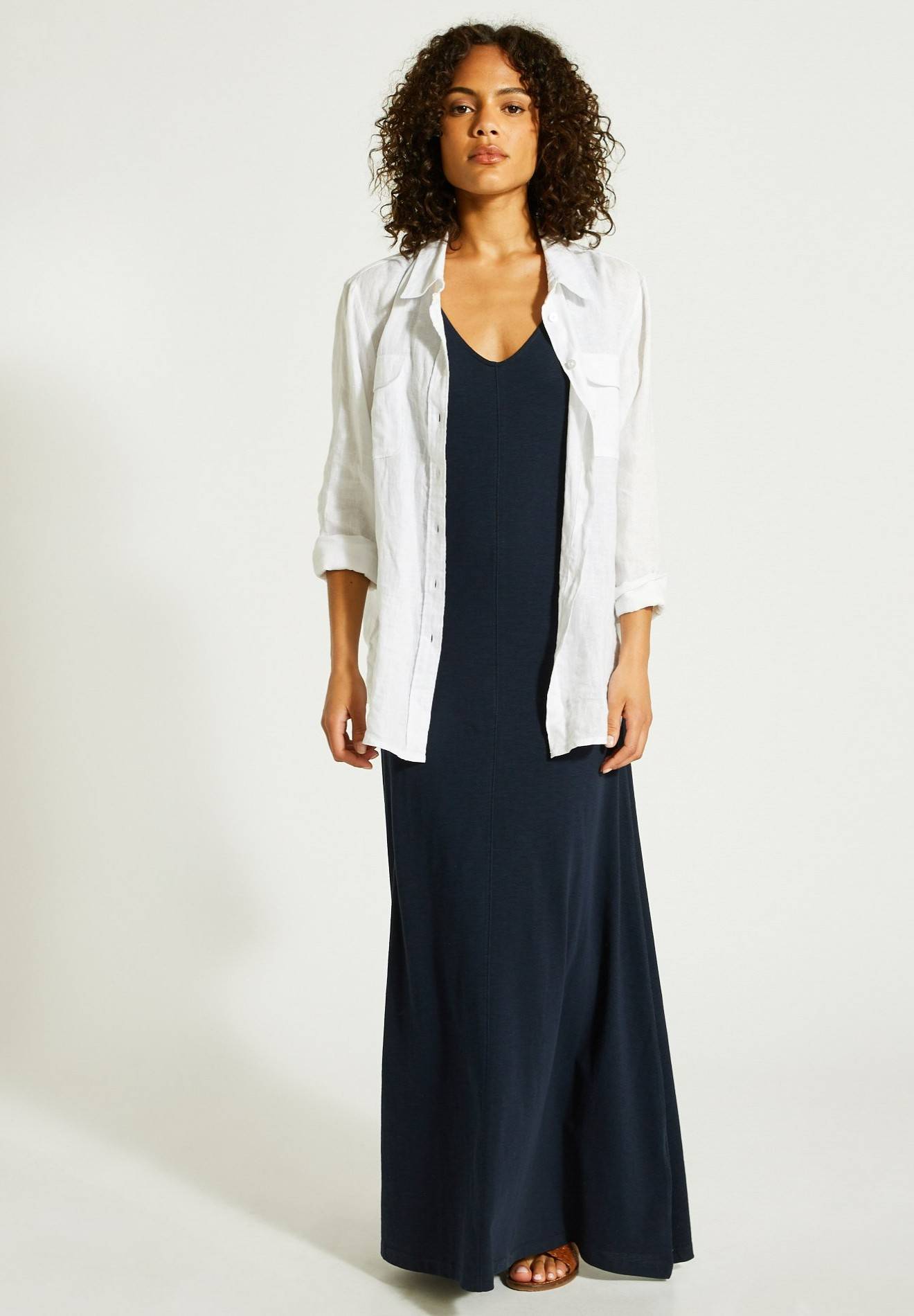 Robe longue unie en coton BIO GOTS, Bleu foncé, large image number 3
