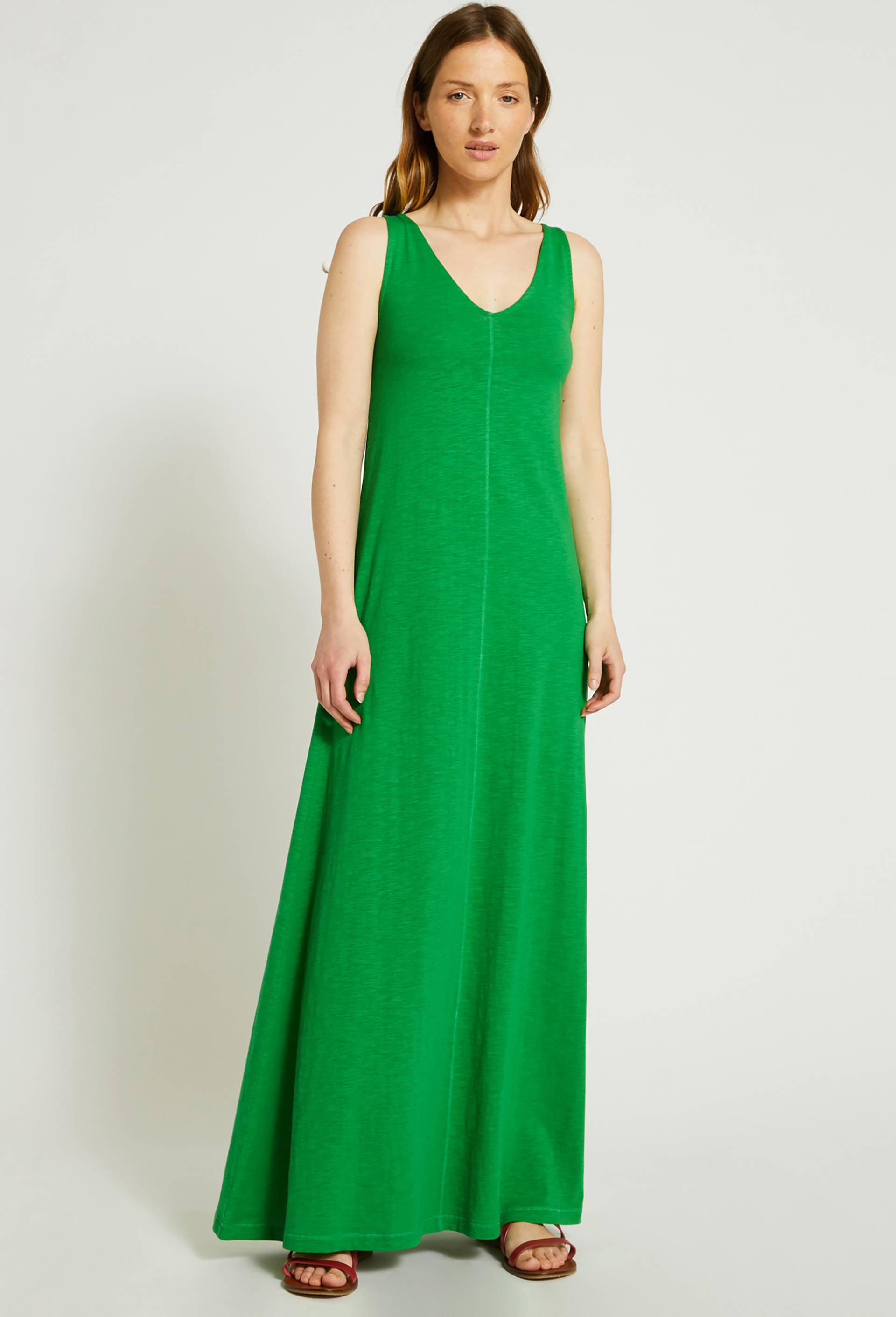 Robe longue unie en coton BIO GOTS, Vert, large image number 0