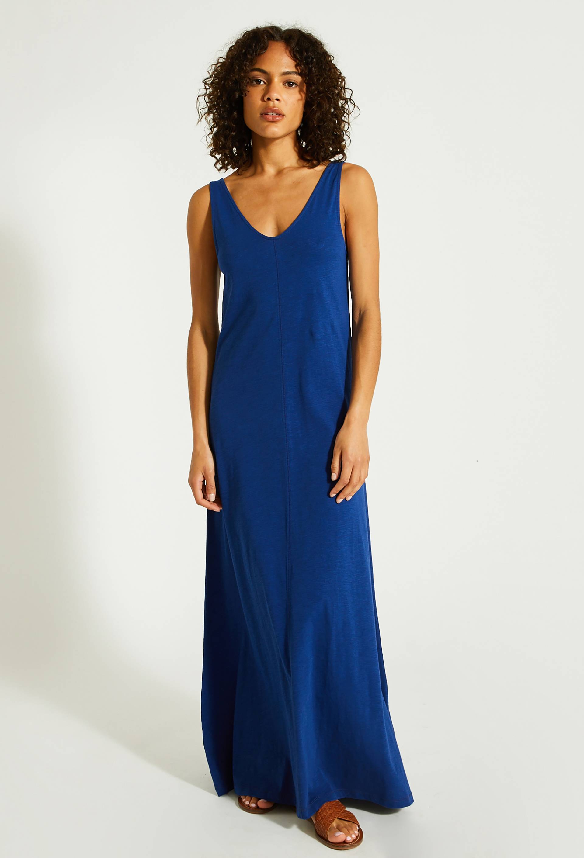 Robe longue unie en coton BIO GOTS, Bleu, large image number 1