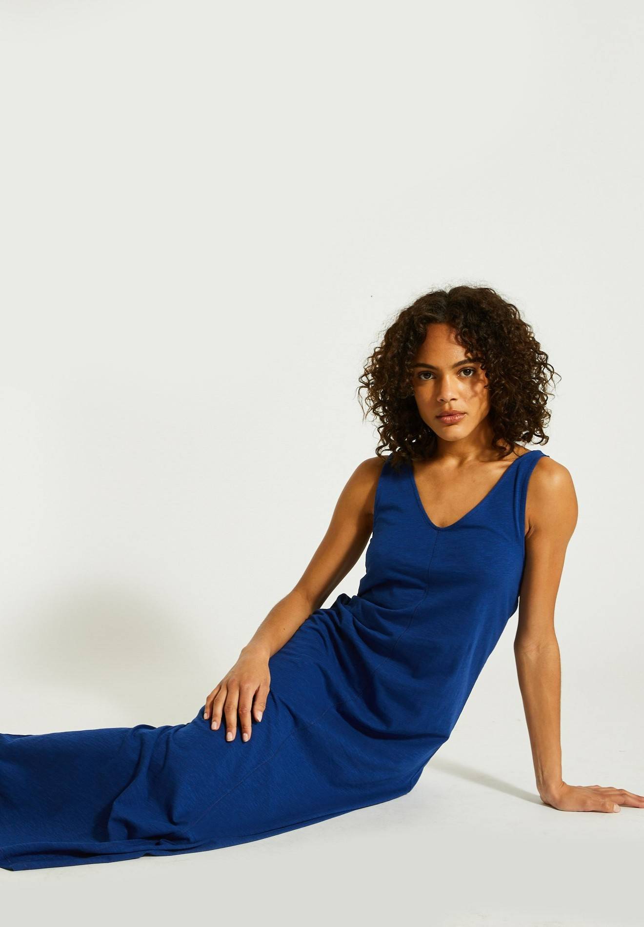 Robe longue unie en coton BIO GOTS, Bleu, large image number 4.0