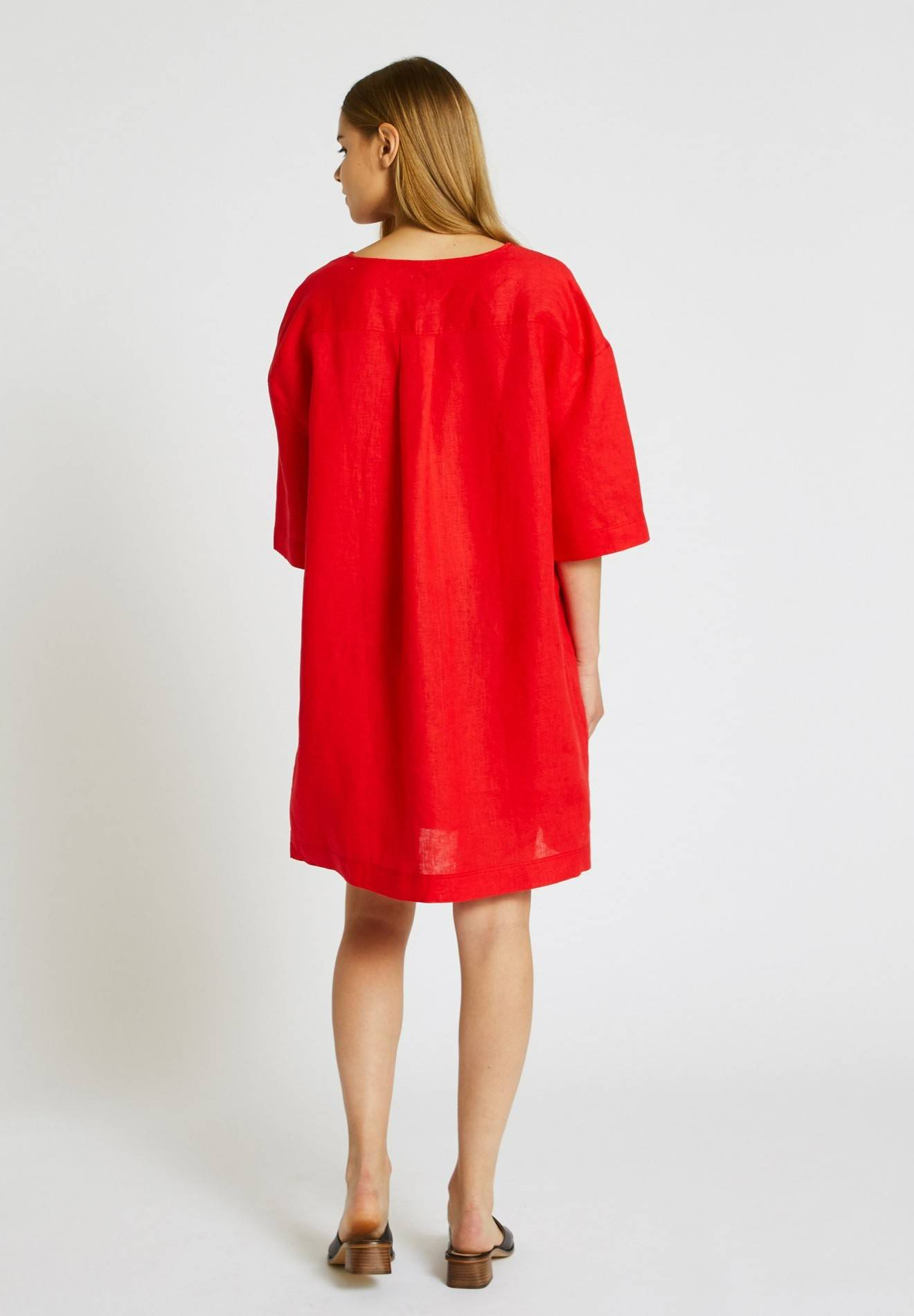 Robe en lin, Rouge, large image number 4