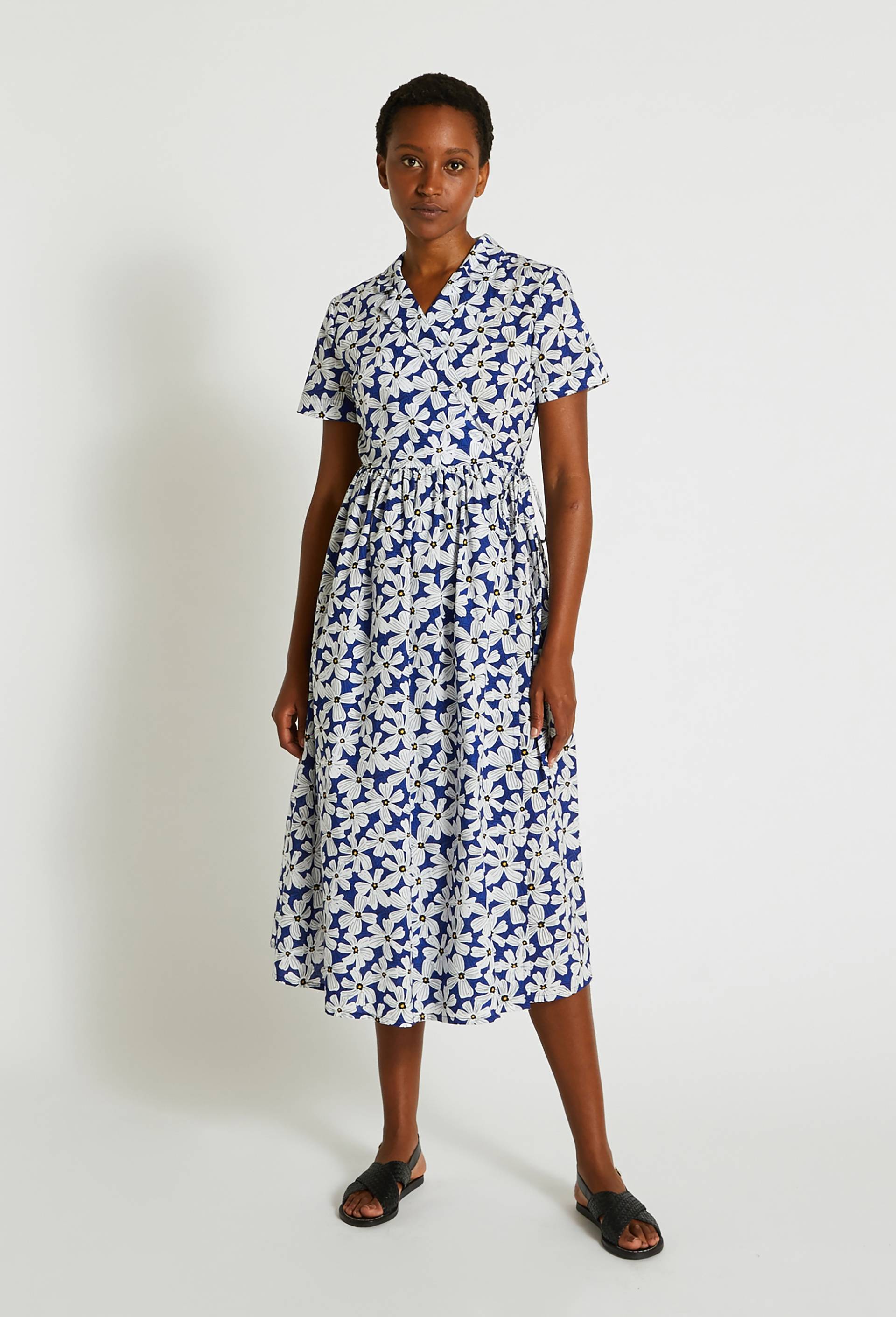 Robe portefeuille imprimée en coton, BLEU, large image number 0