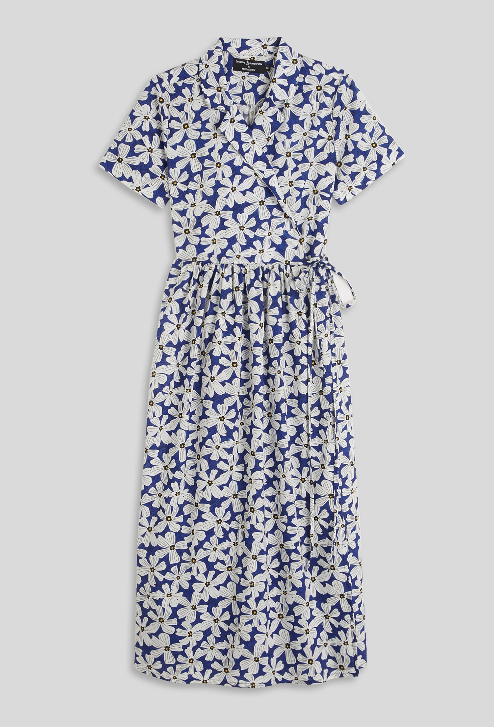 Robe portefeuille imprimée en coton, BLEU, large image number 2