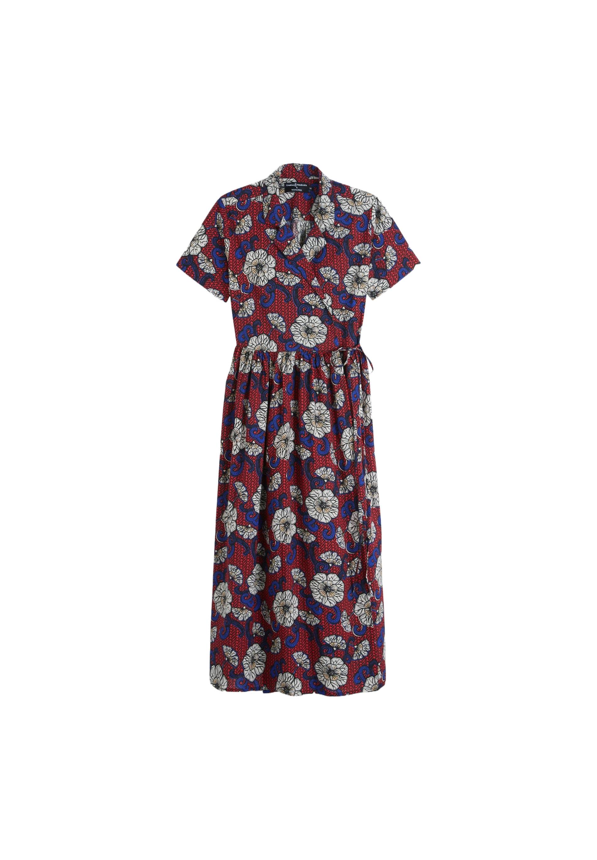 Robe portefeuille imprim&eacute;e en coton, Rouge, large image number 4