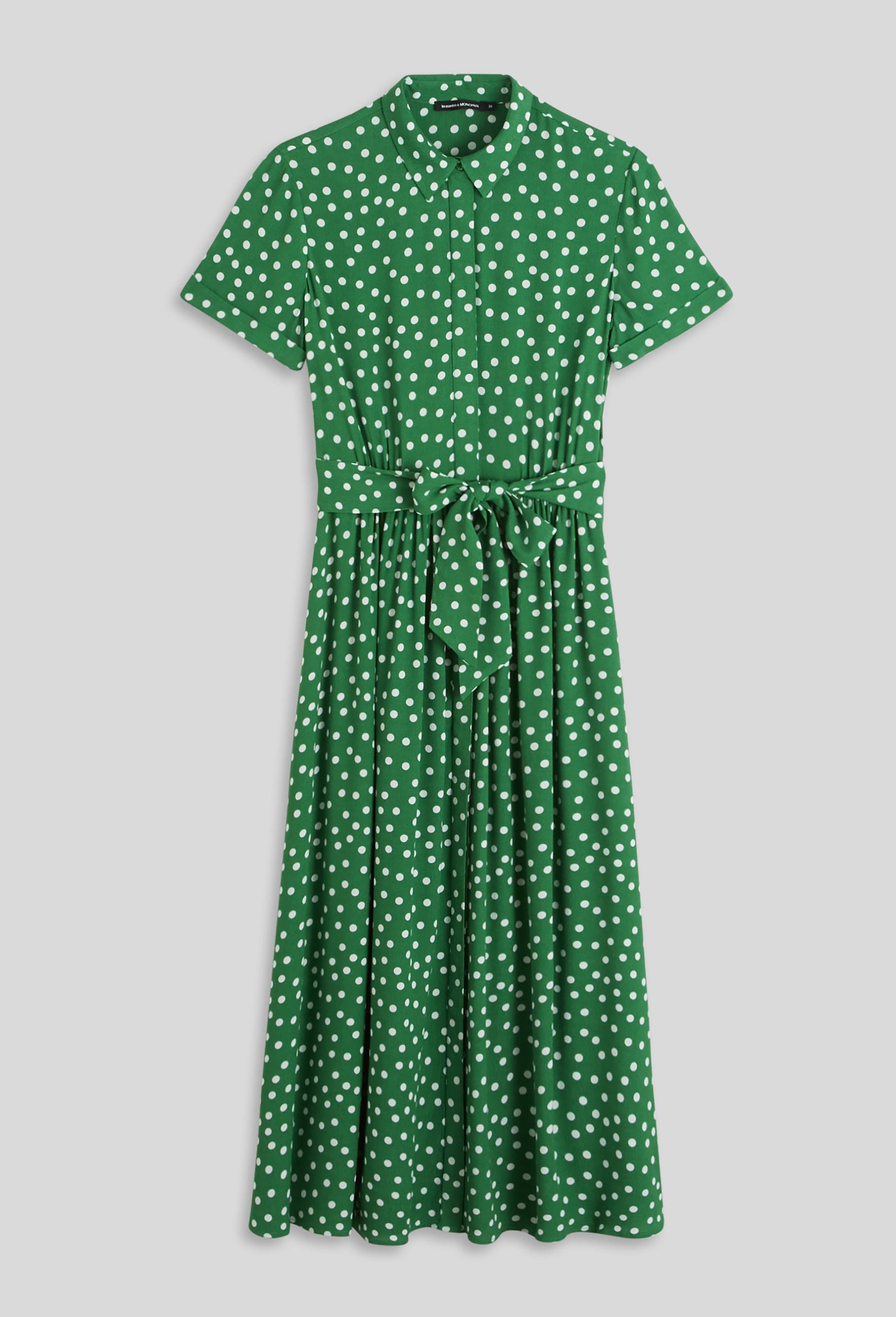 Robe boutonn&eacute;e et ceintur&eacute;e &agrave; pois, Vert, large image number 2