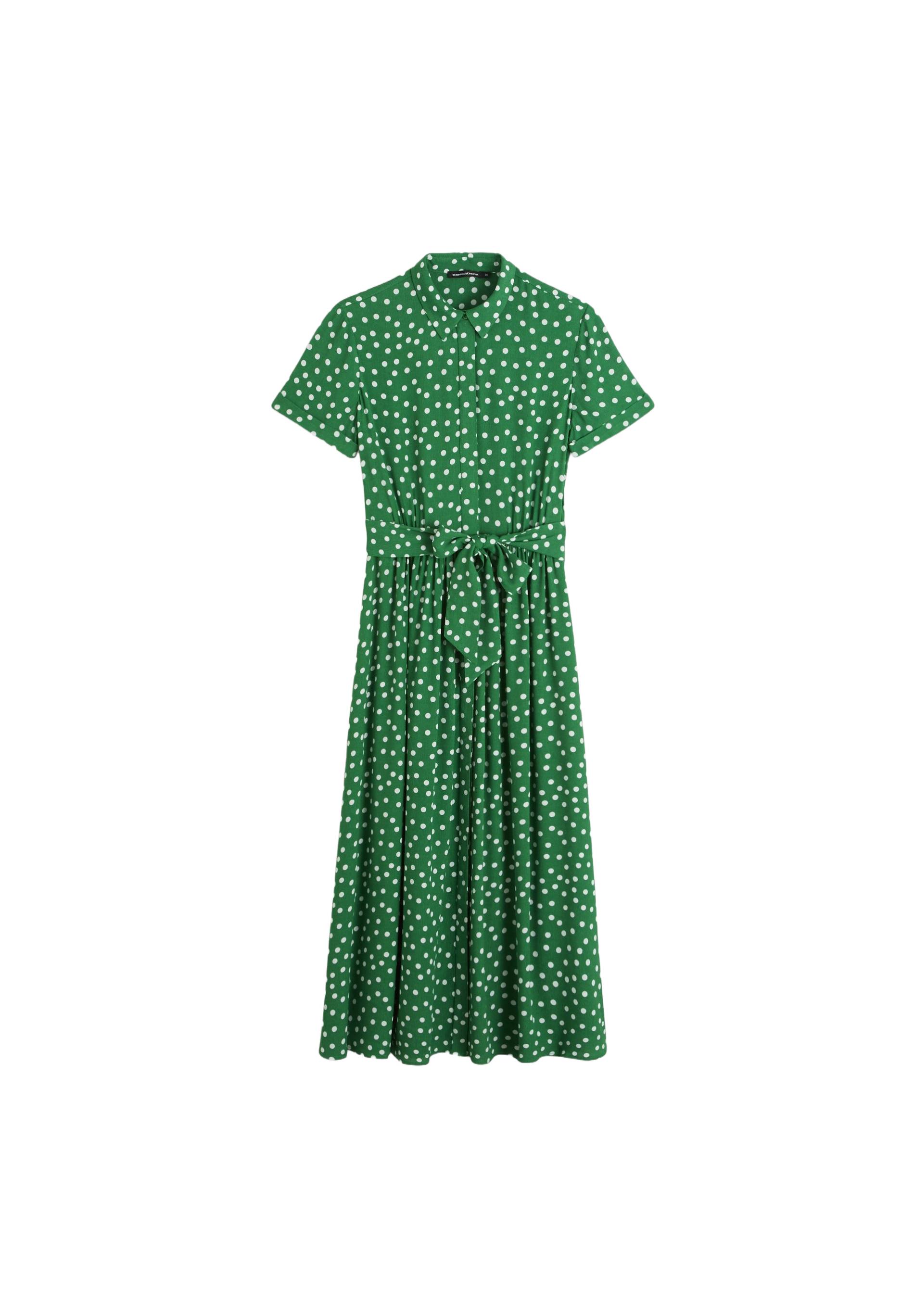 Robe boutonn&eacute;e et ceintur&eacute;e &agrave; pois, Vert, large image number 5
