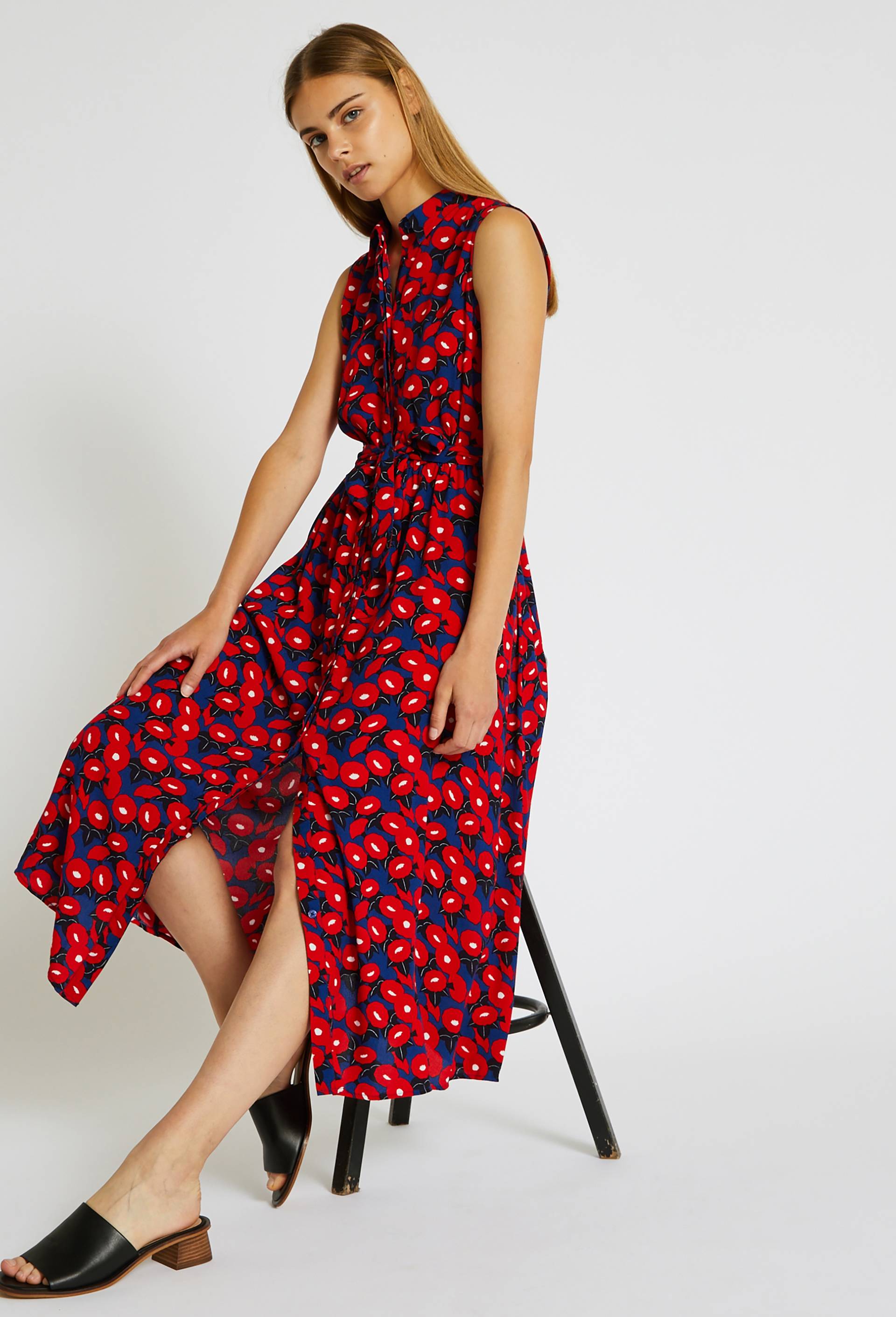 Robe chemise sans manche imprimée, Bleu, large image number 0
