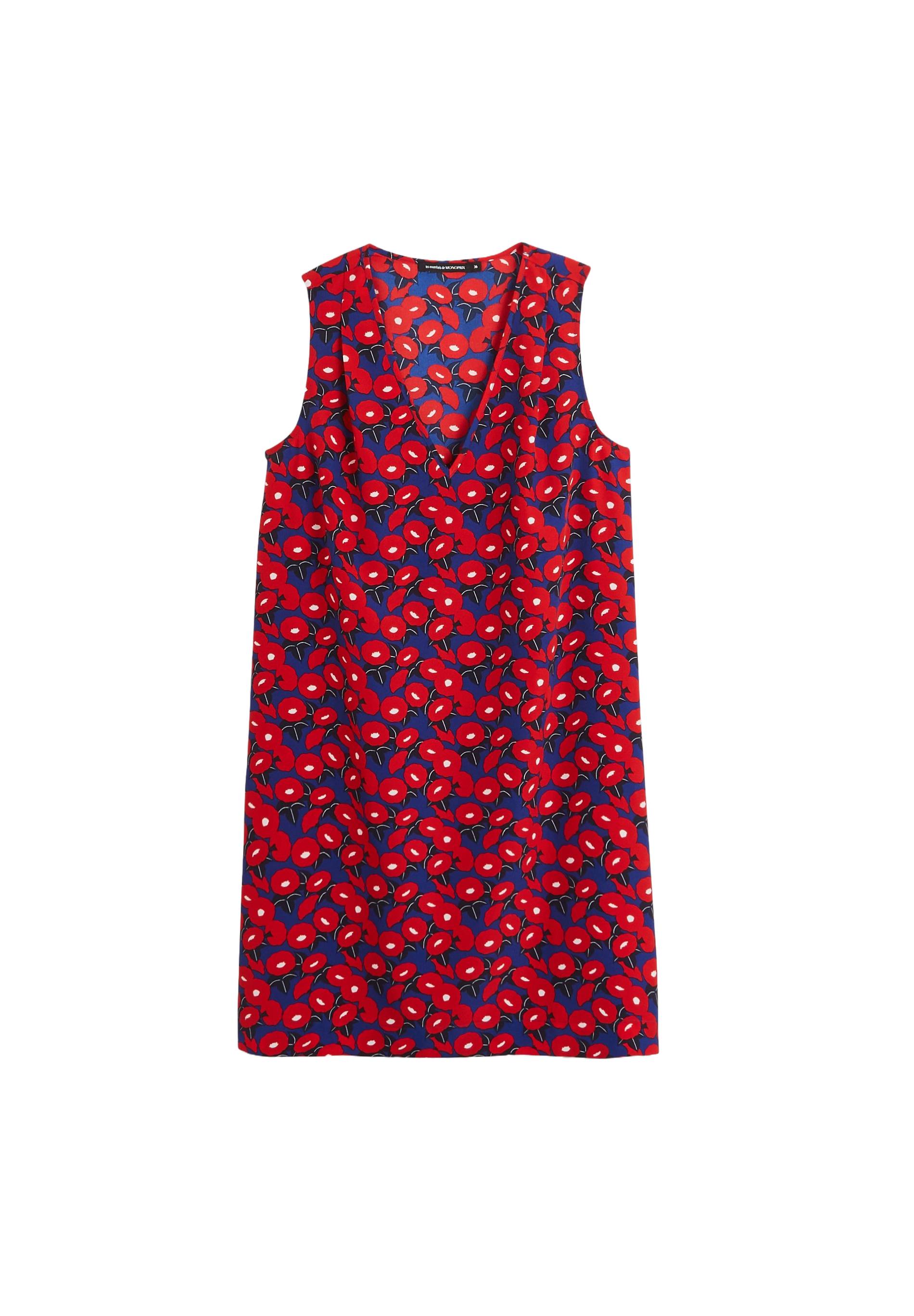 Robe sans manche col V, Bleu, large image number 5
