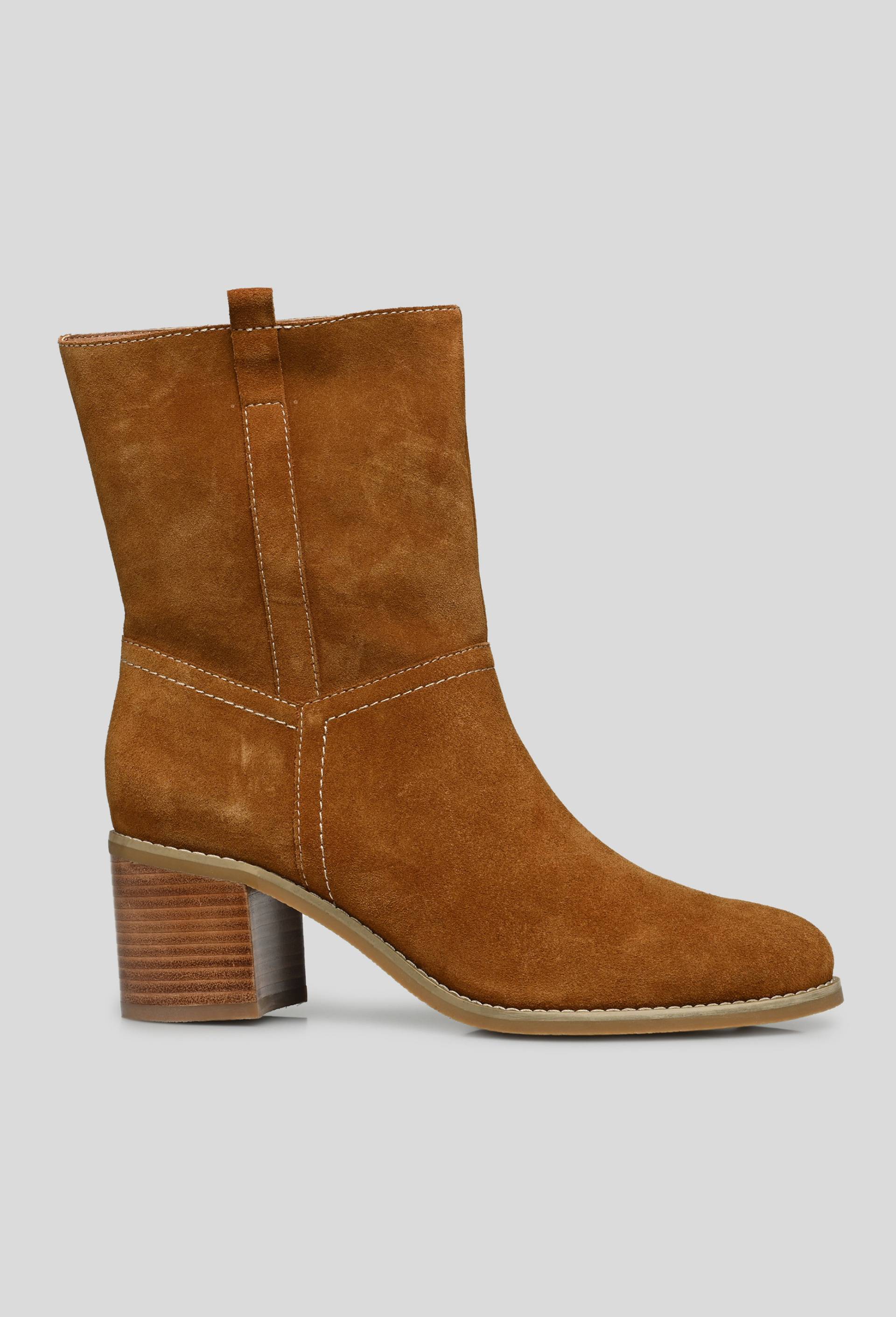 Bottines à talon en croûte de cuir, Beige, large image number 0