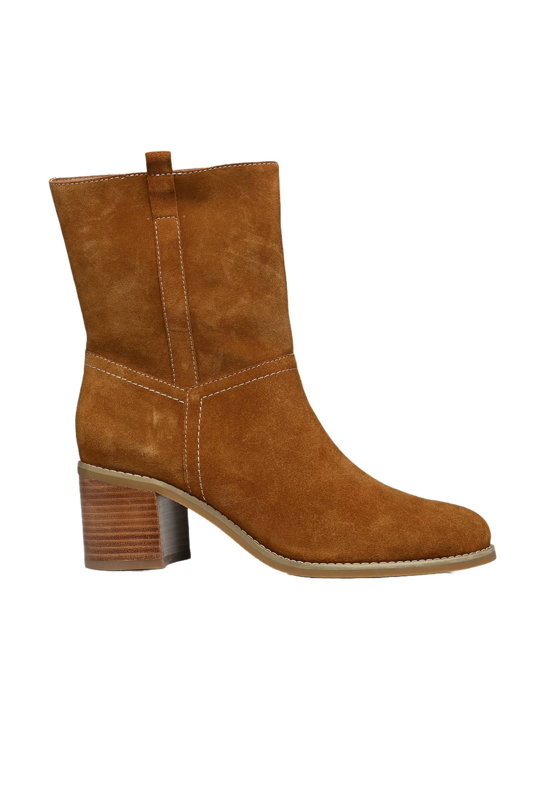 Bottines à talon en croûte de cuir, Beige, large image number 3