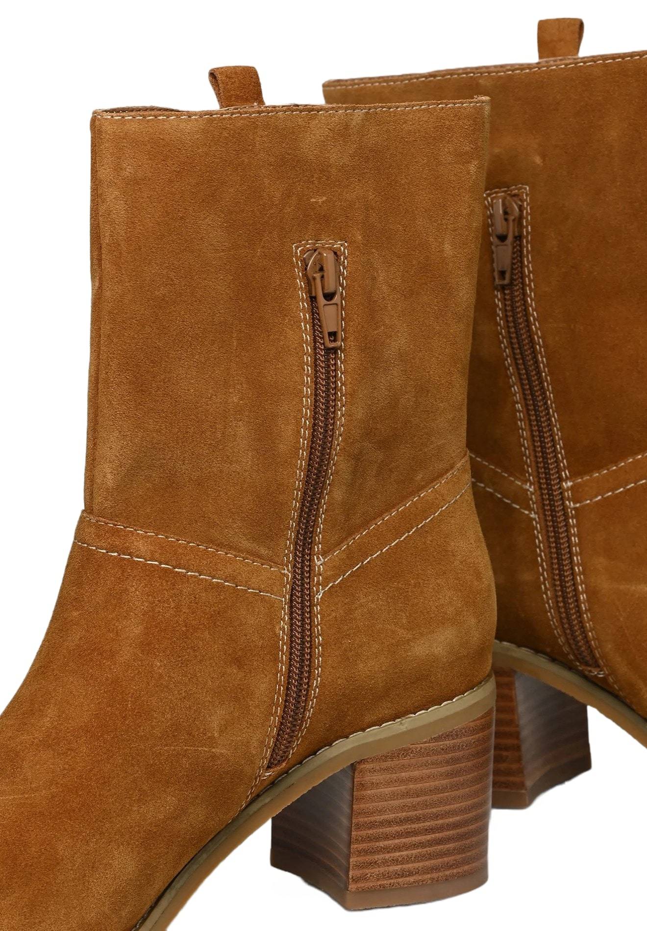 Bottines à talon en croûte de cuir, Beige, large image number 5