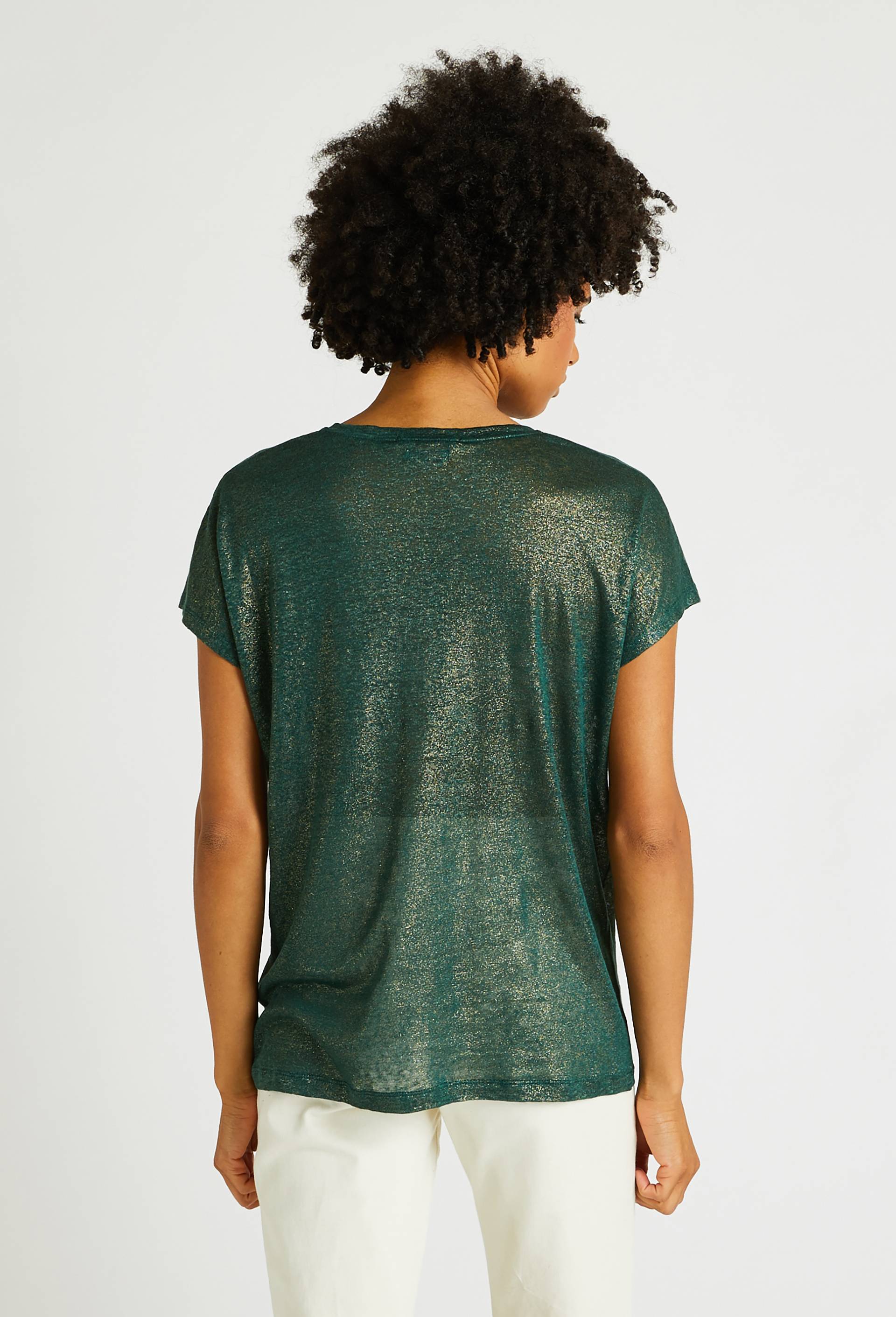 T-shirt en lin irisé, Vert foncé, large image number 1
