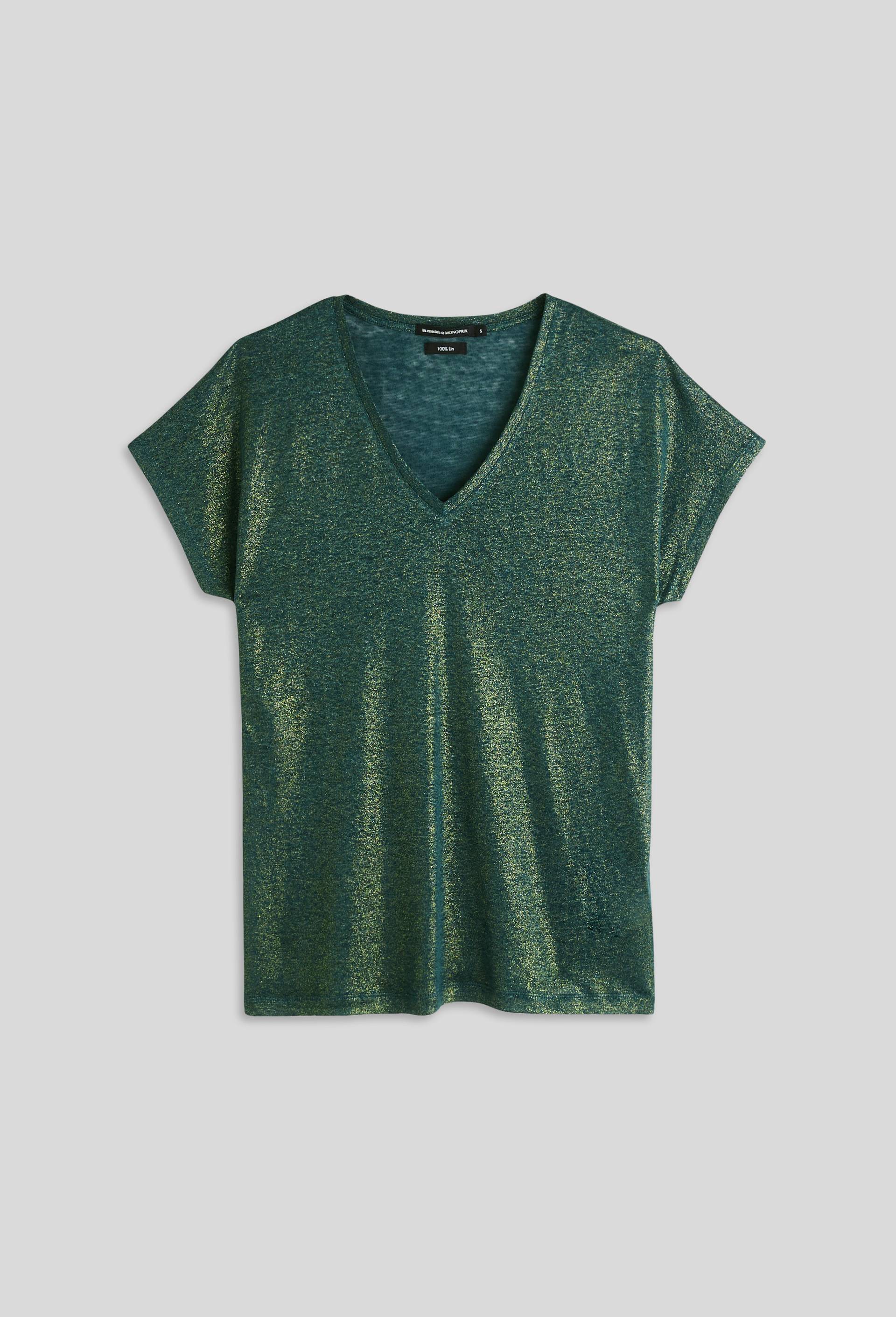 T-shirt en lin irisé, Vert foncé, large image number 2