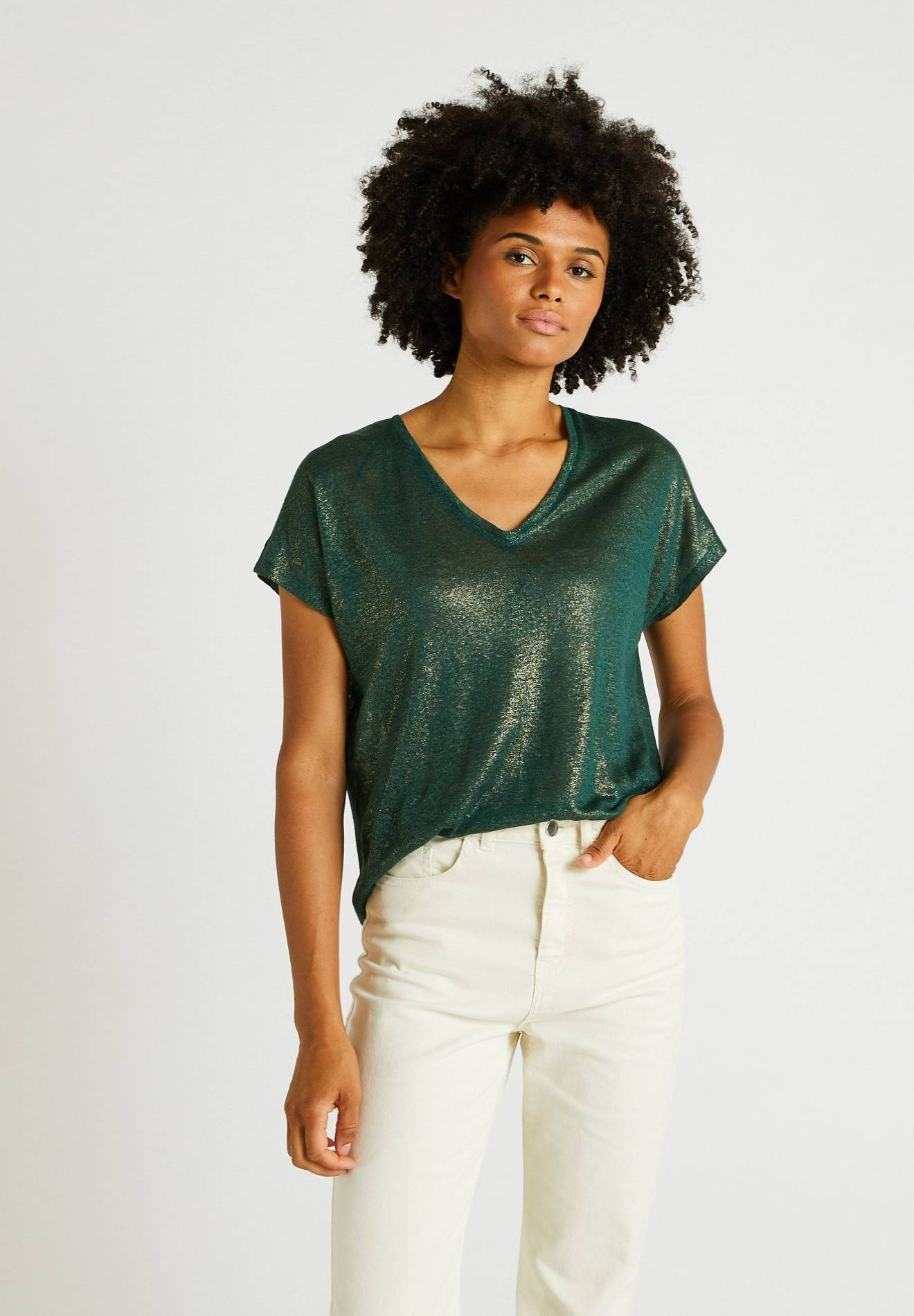 T-shirt en lin irisé, Vert foncé, large image number 3.0