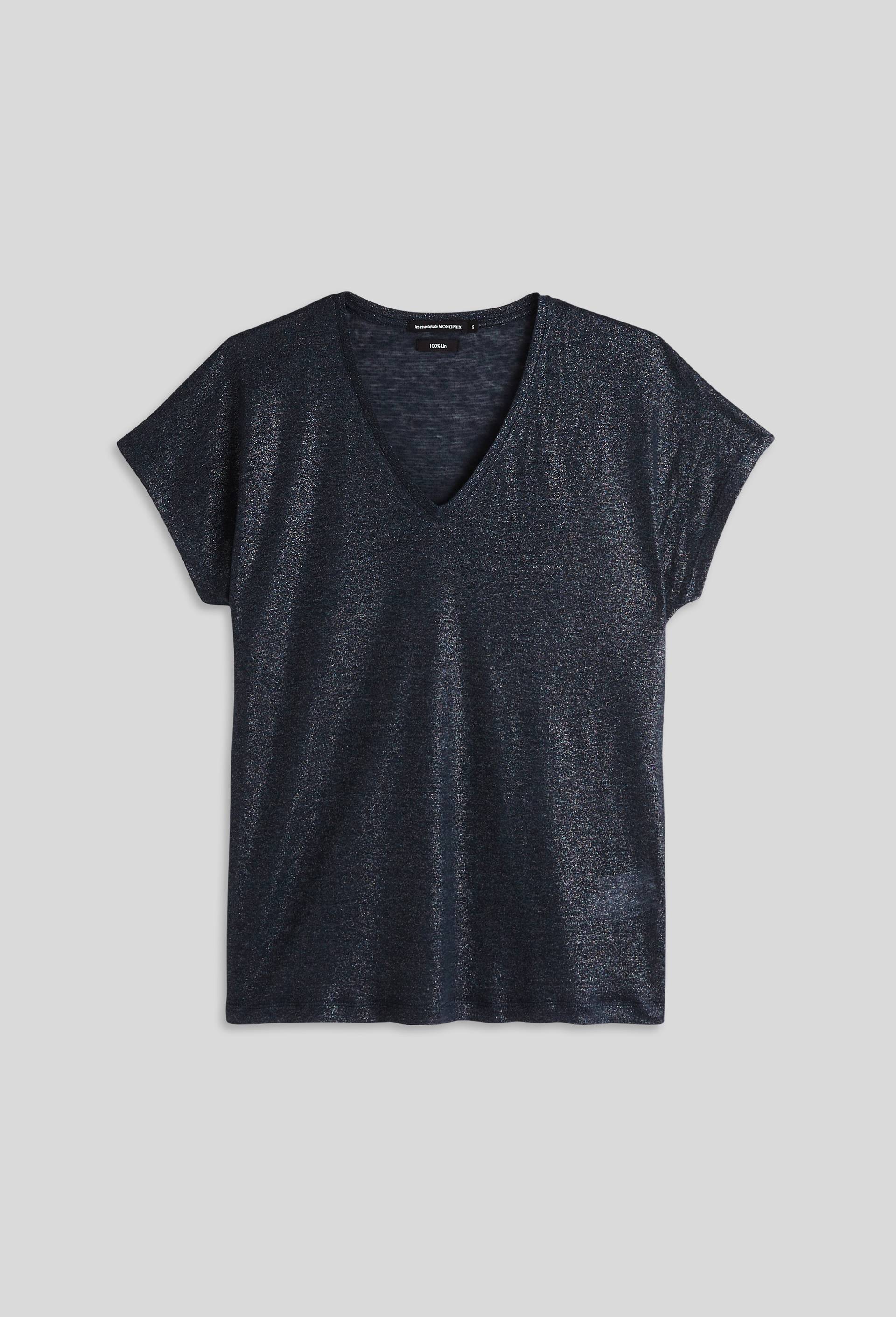 T-shirt en lin irisé, Bleu foncé, large image number 2