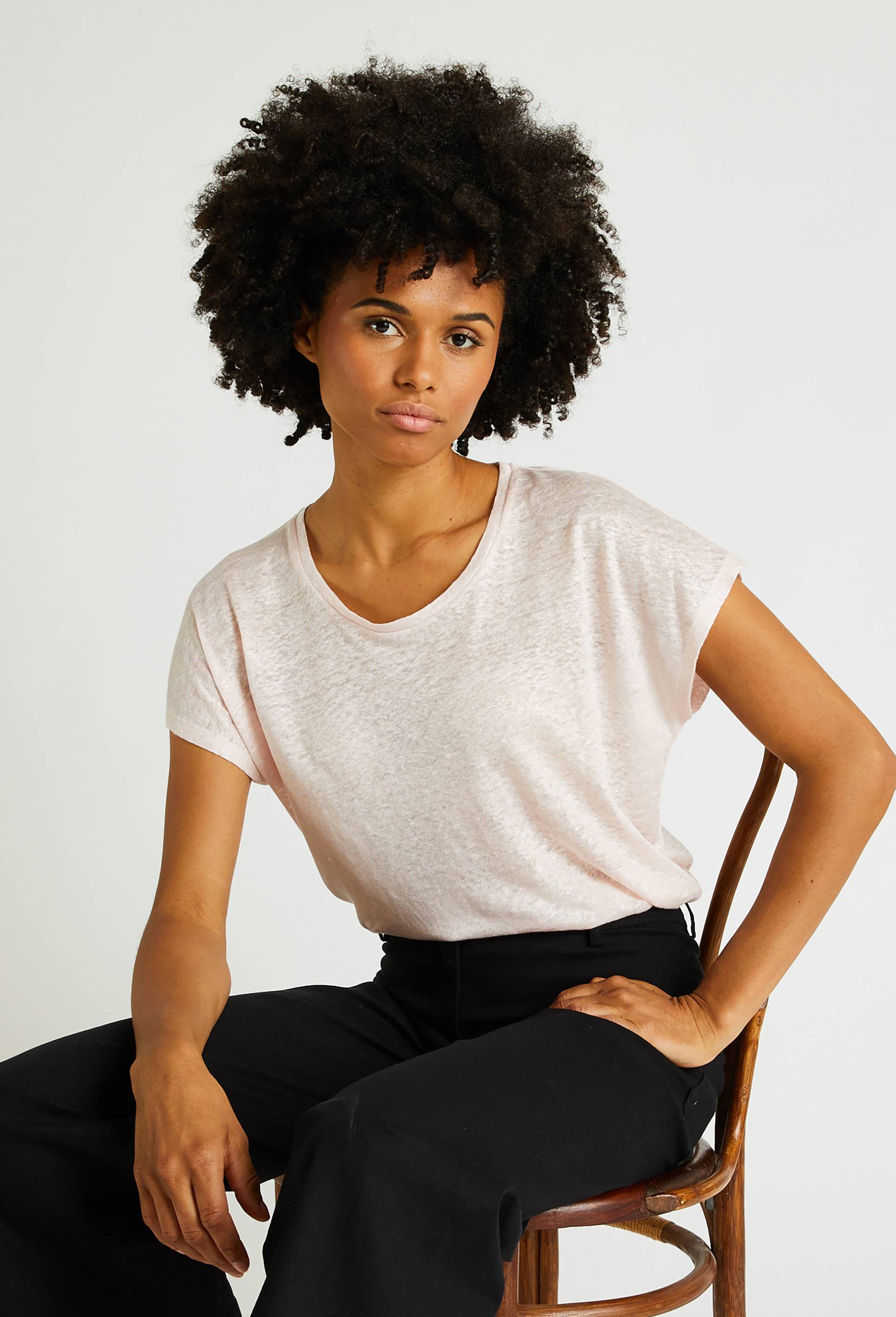 T-shirt irisé en lin, certifié European Flax, Rose clair, large image number 0