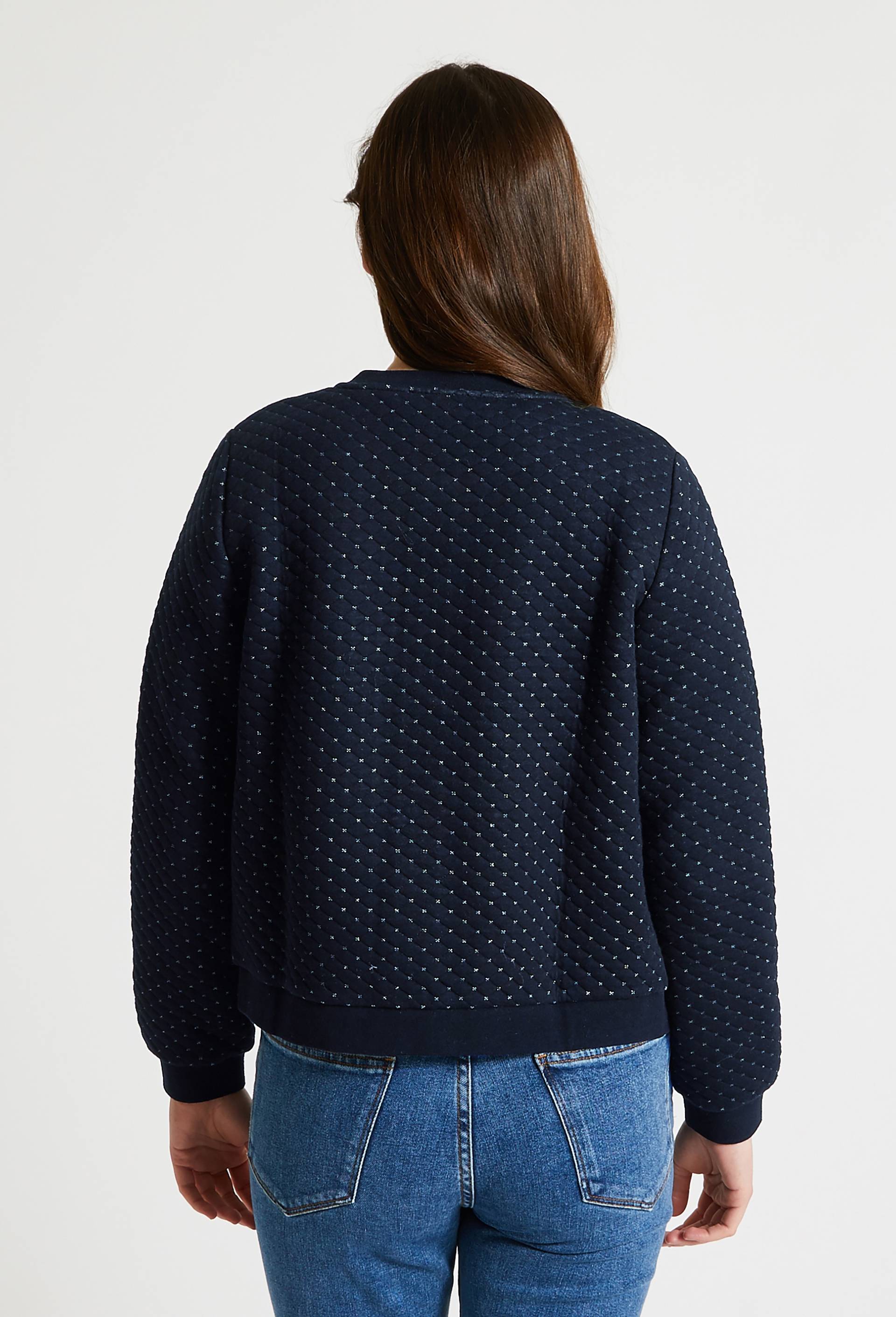 Cardigan molletonné à pressions en coton BIO et fils métallisés, Bleu foncé, large image number 1
