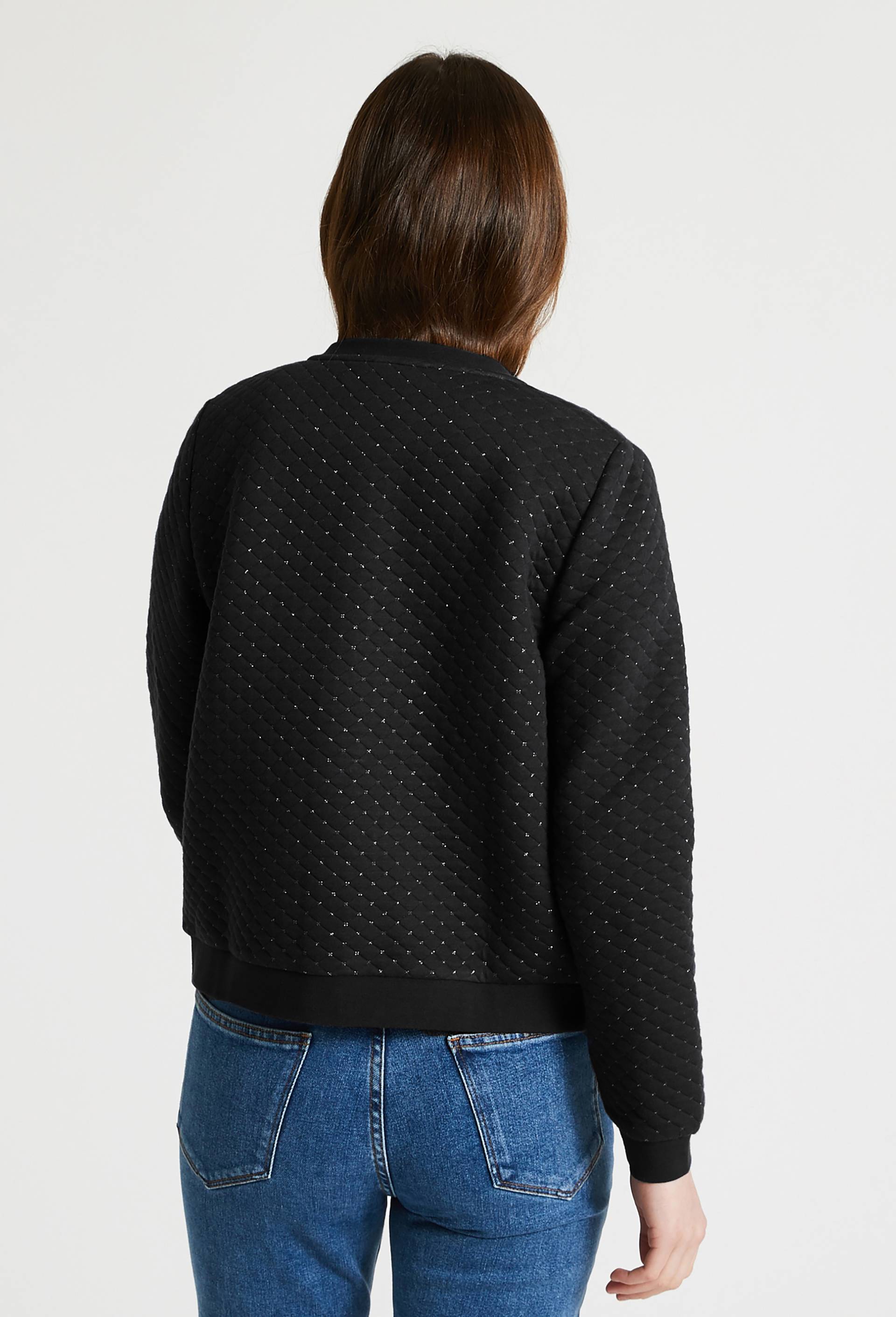 Cardigan molletonn&eacute; &agrave; pressions en coton BIO et fils m&eacute;tallis&eacute;s, Noir, large image number 1