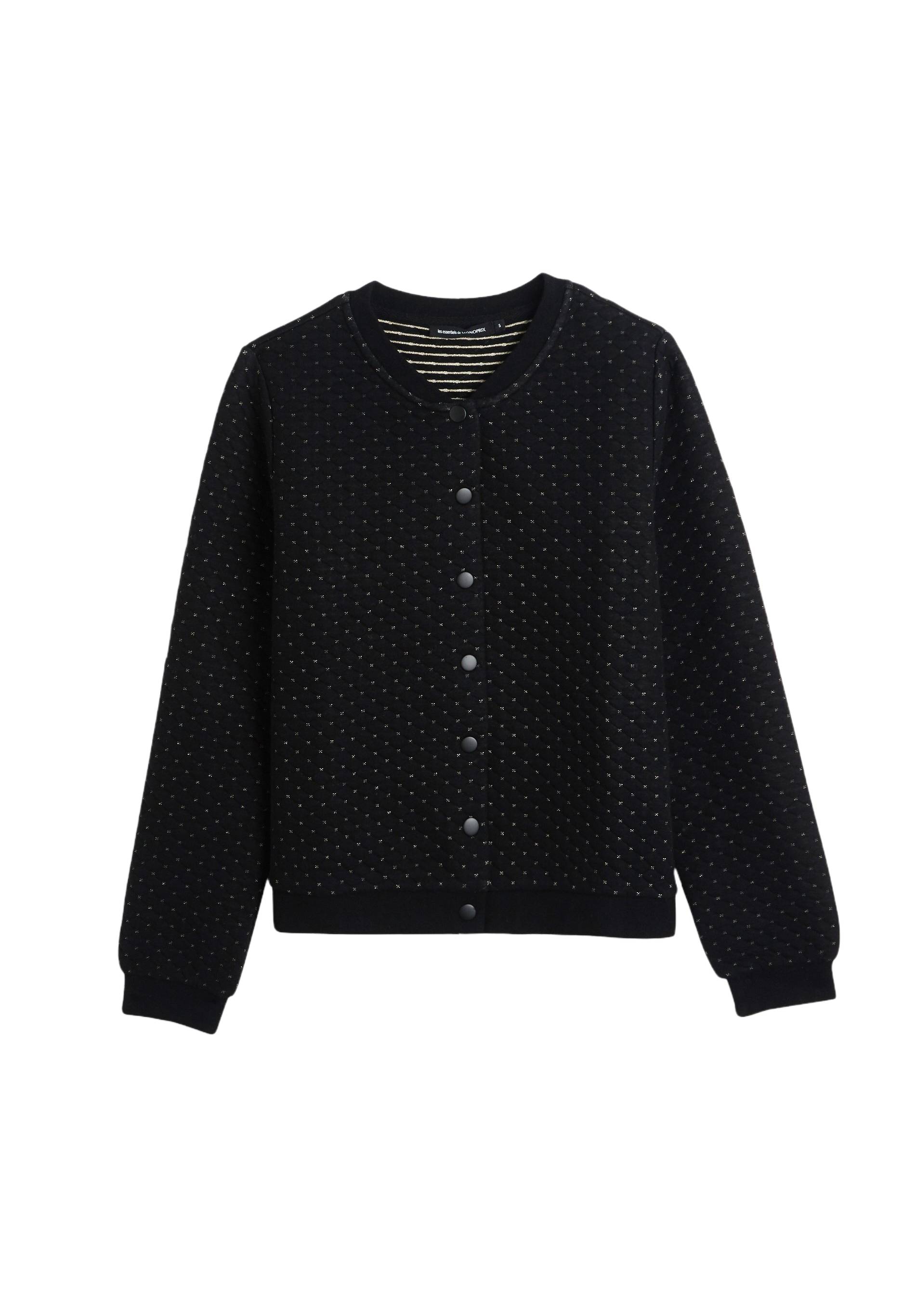 Cardigan molletonn&eacute; &agrave; pressions en coton BIO et fils m&eacute;tallis&eacute;s, Noir, large image number 5