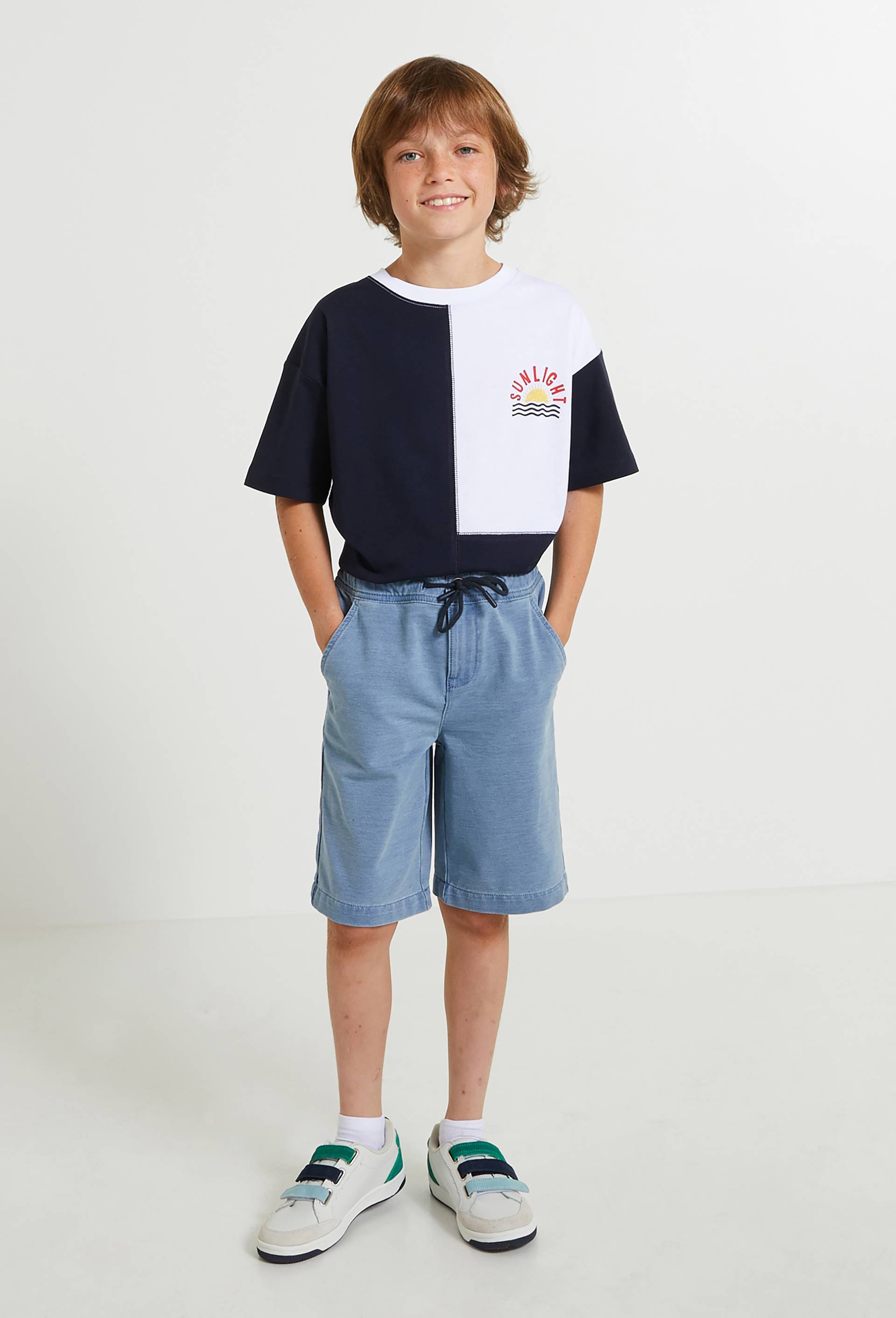 Bermuda denim a bandes certifié OEKOTEX, Bleu, large image number 0