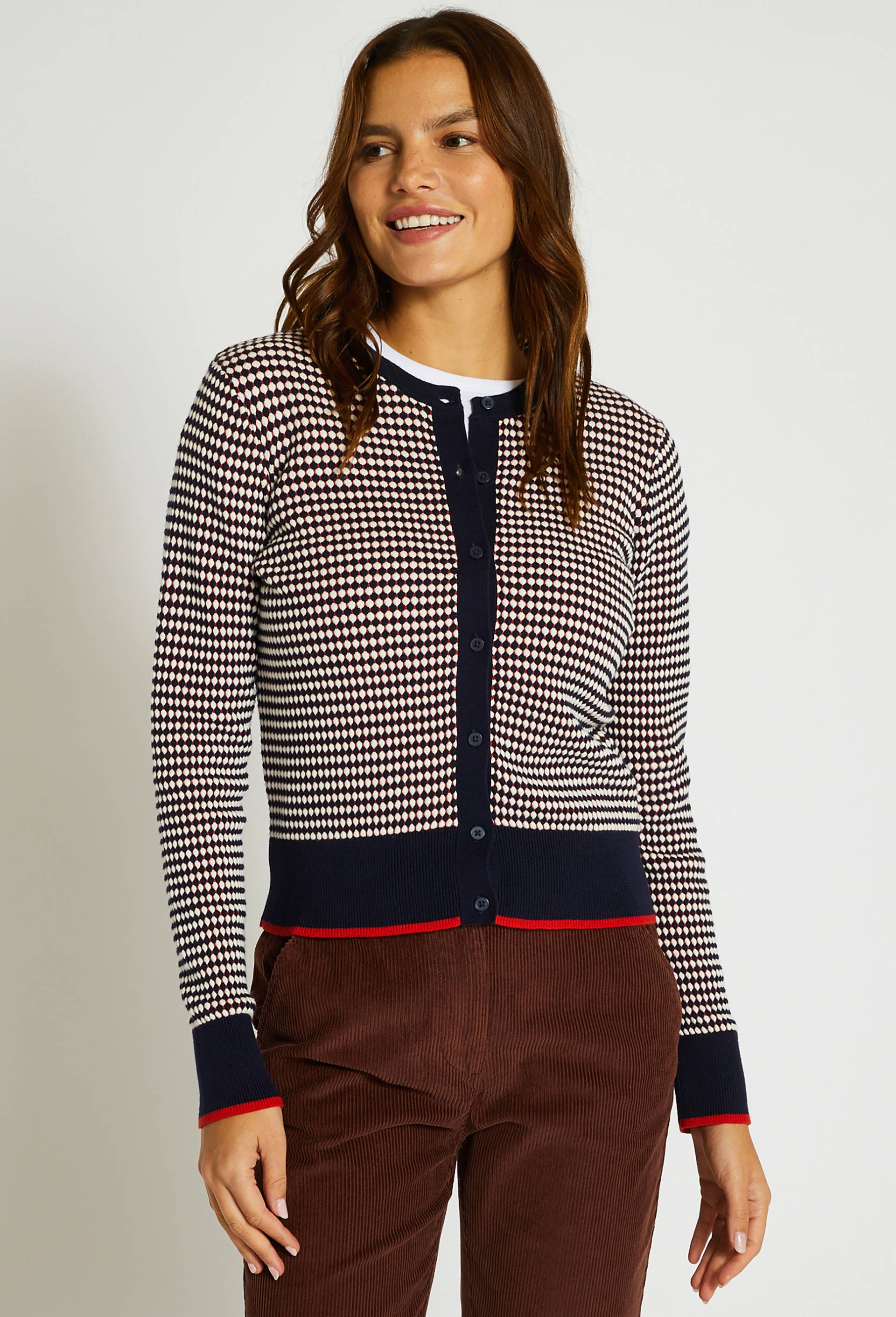 Cardigan boutonné en coton, certifié OEKO-TEX, Rouge, large image number 0.0