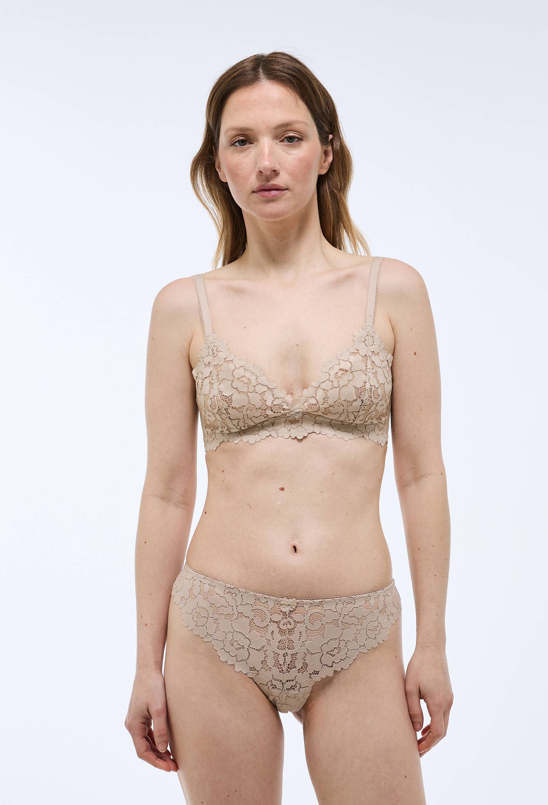 Tanga CAMILLE en dentelle, Beige, large image number 0